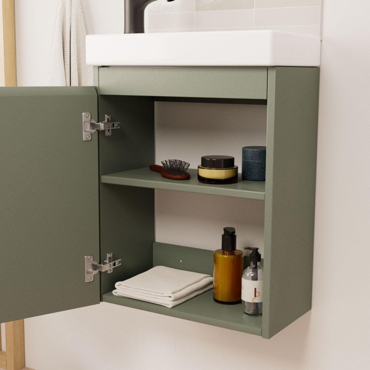 Meuble lave-mains + robinet noir LISA vert, MOB IN