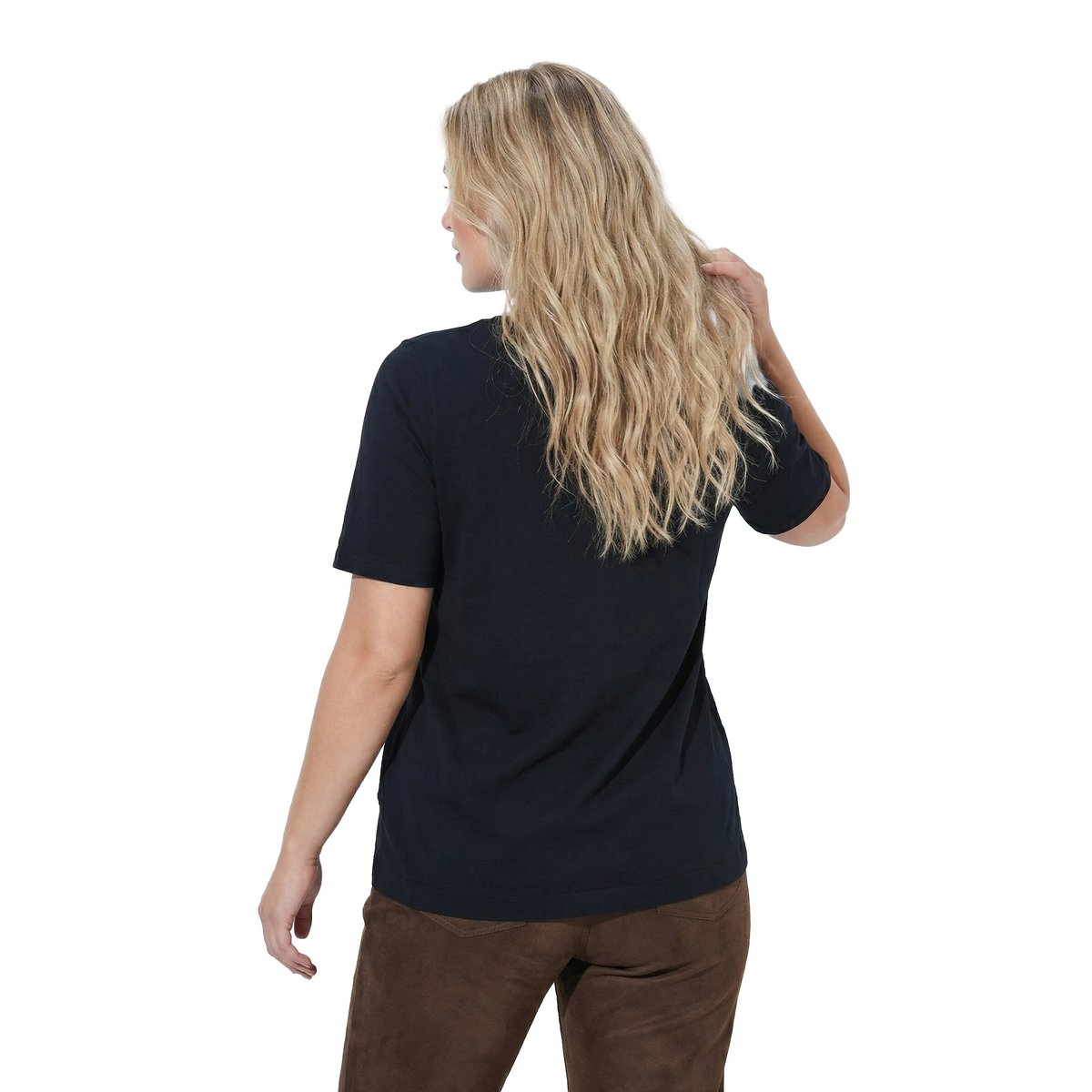 T-shirt, carlin, coupe classique, col V noir, ULLA POPKEN