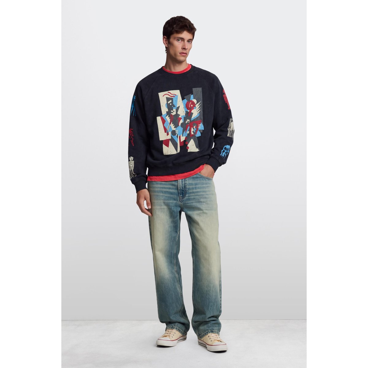 sweat vintage imprimée noir, DESIGUAL