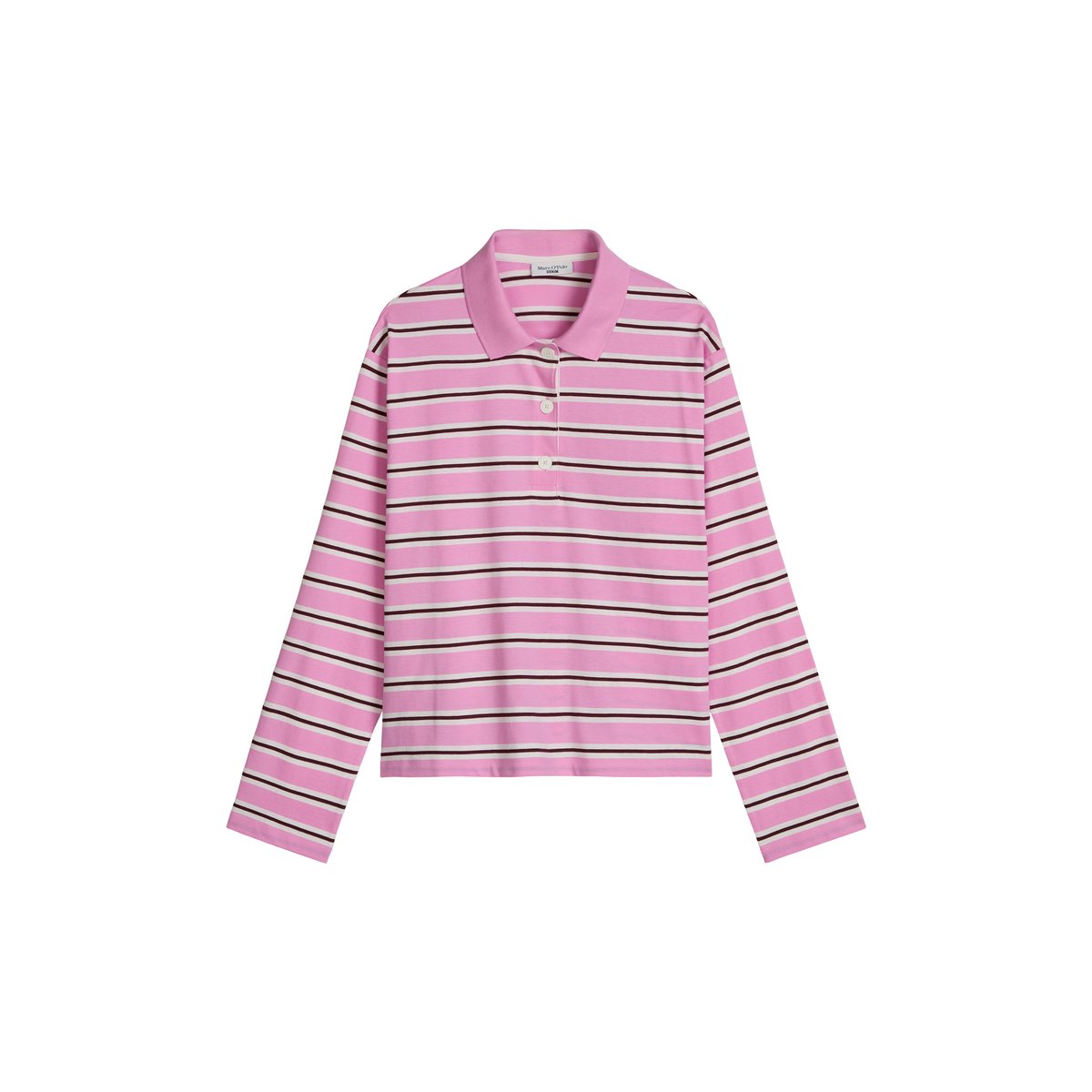 Polo à manches longues relaxed en single jersey rayé rose, MARC O’POLO DENIM