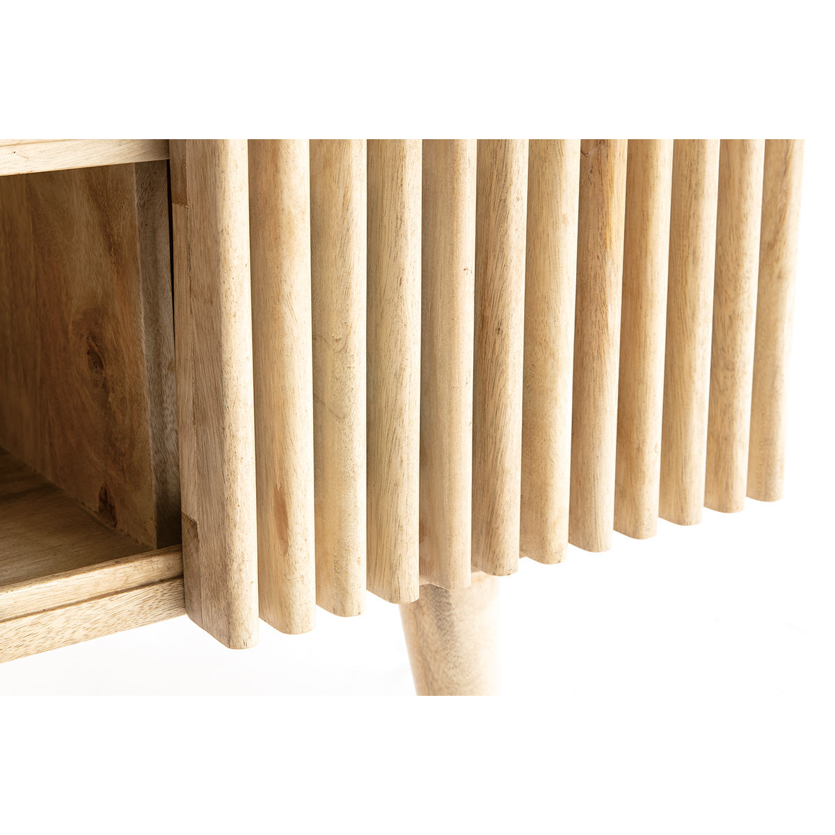 Table basse avec portes coulissantes bois manguier massif ALBA naturel, MILIBOO