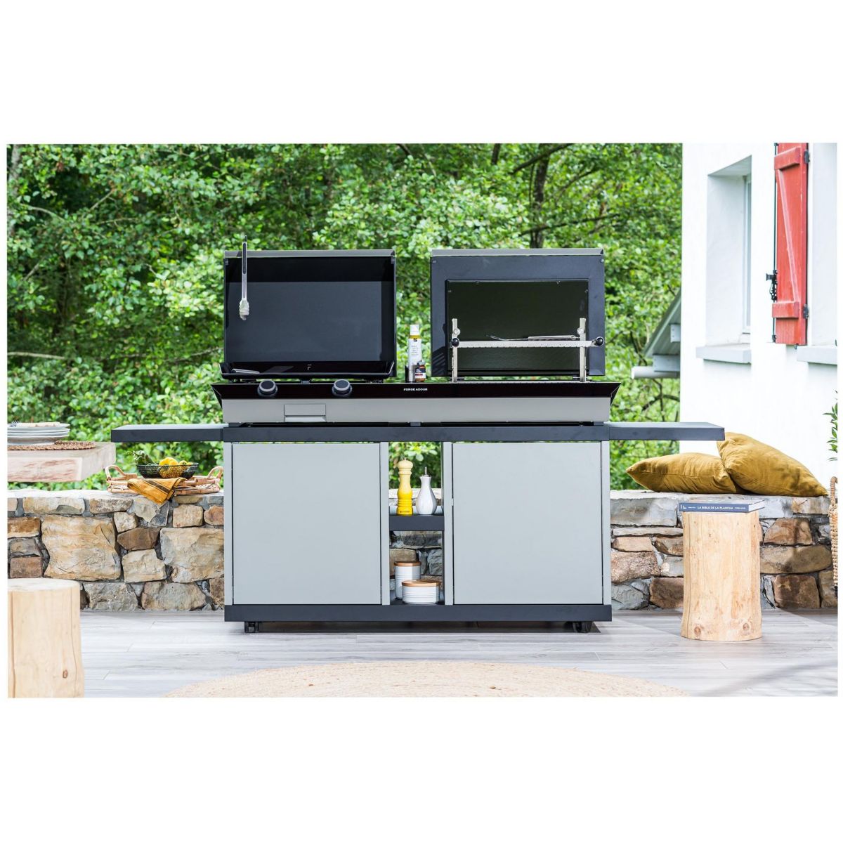 Chariot Plancha Combi G NG 2 tablettes rabattables 2portes coulissantes inox, FORGE ADOUR