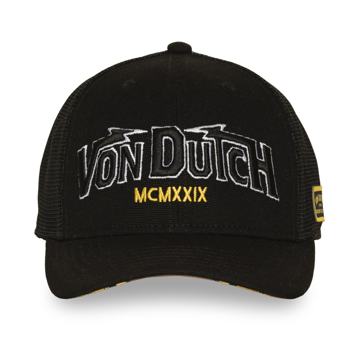 Casquette Trucker S-CURVED noir/blanc/jaune/marron, VON DUTCH