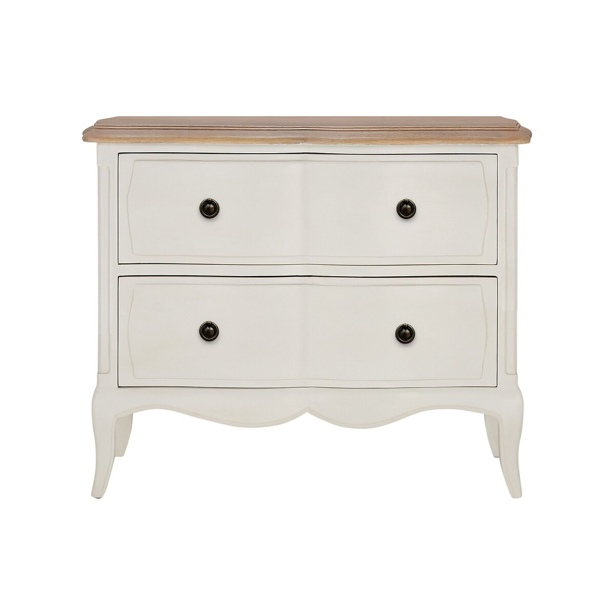 Amelie French-Style 2 Drawer Wide Bedside Table grey white , WILLIS & GAMBIER