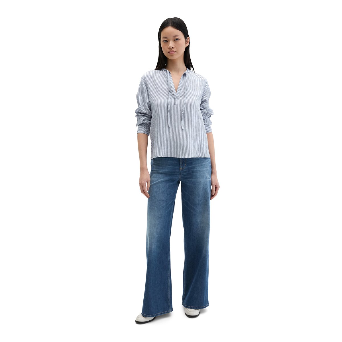 Blouse à rayures crinkle A-Shape en LENZING™ ECOVERO™ bleu moyen, MARC O'POLO