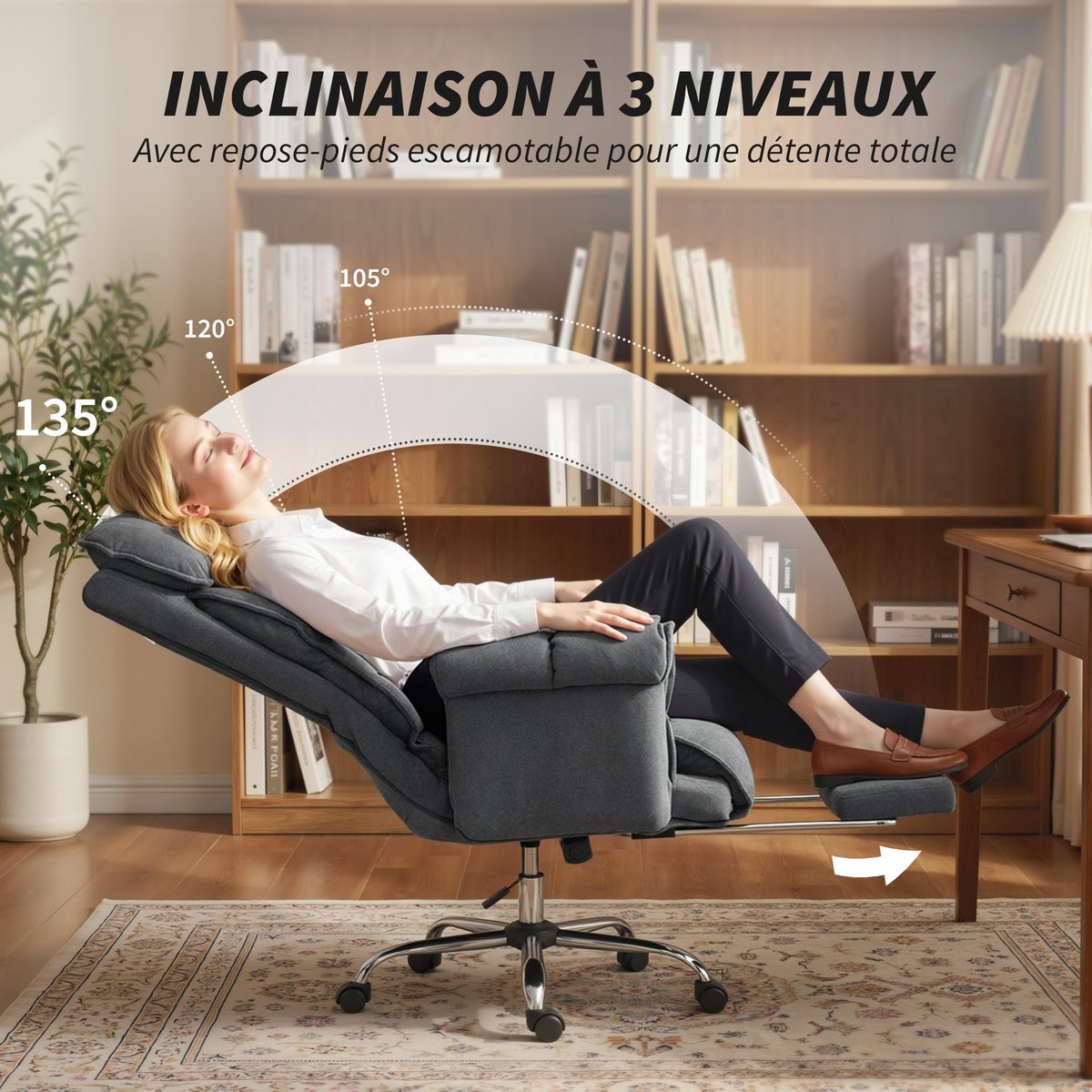 Chaise de bureau Flanelle douce (100 % gris foncé, HOMCOM
