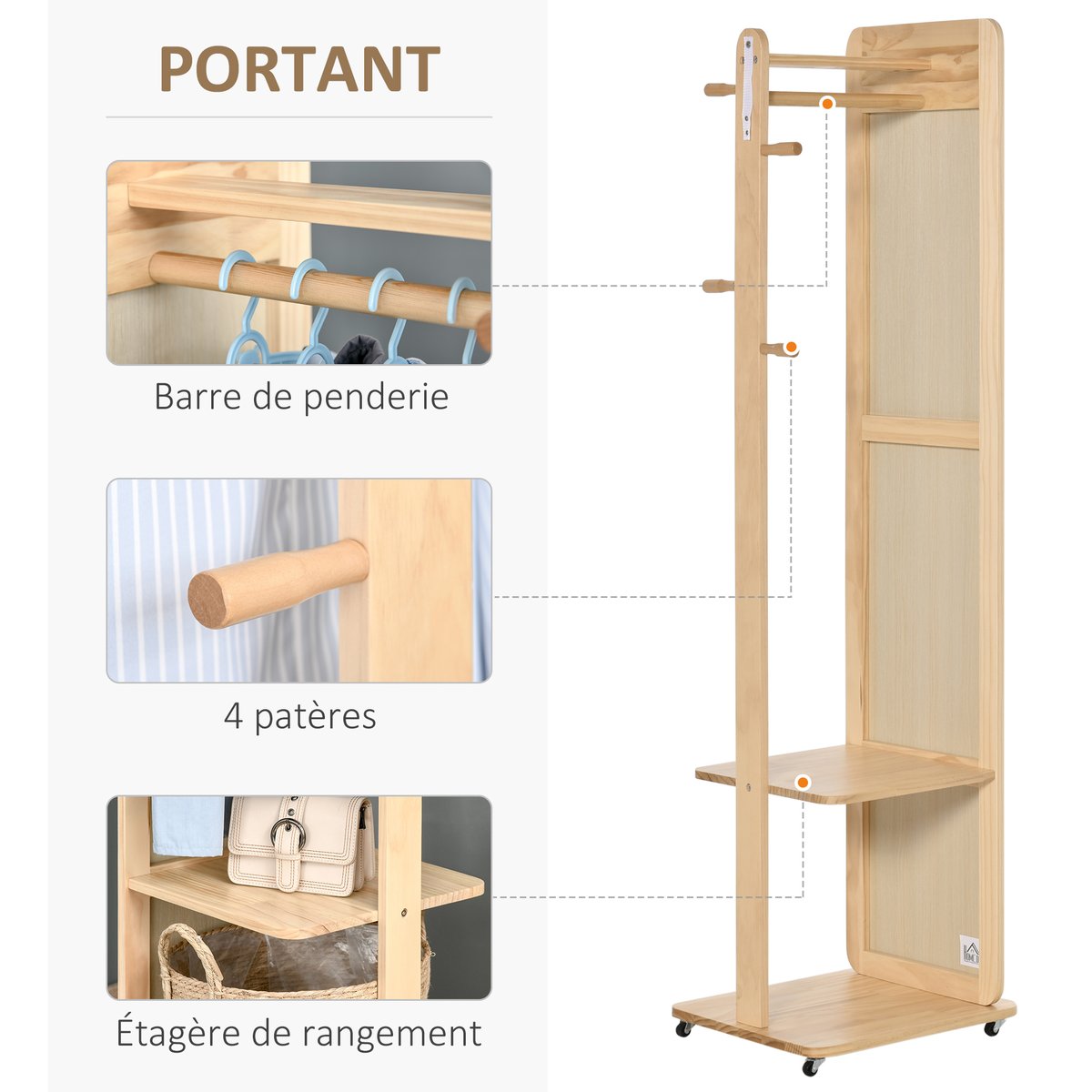 Miroir en pied MDF Bois naturel beige, HOMCOM