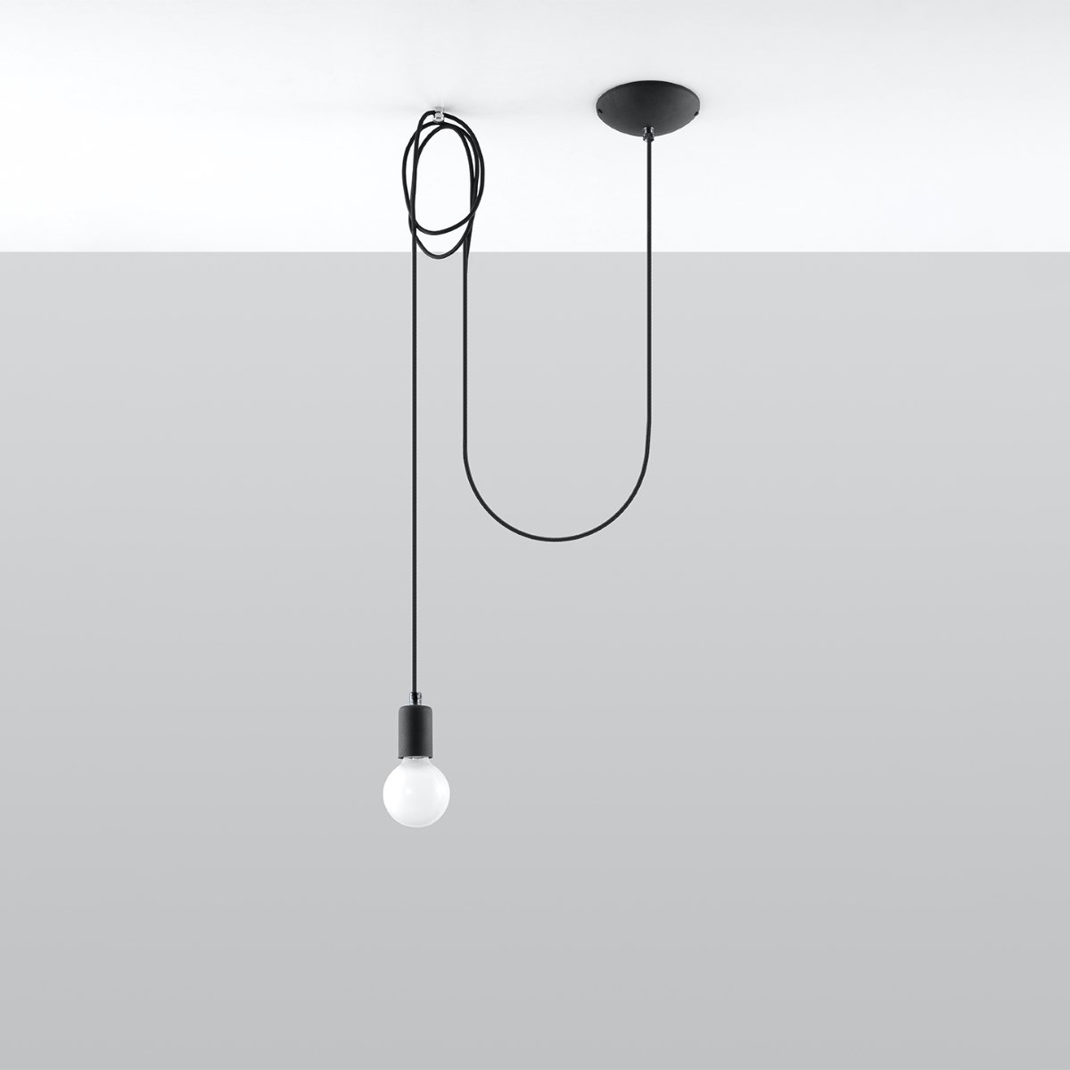 Suspension Tissu Noir E27 1 Edison Long noir, EDEN