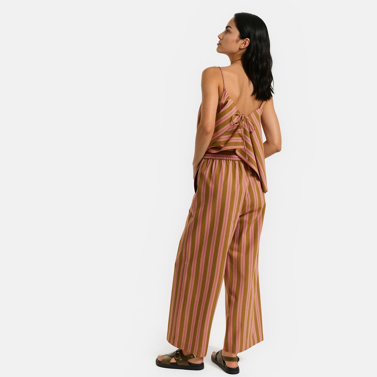 Pantalon large rayé à taille élastiquée rayé rose/camel, LA REDOUTE COLLECTIONS