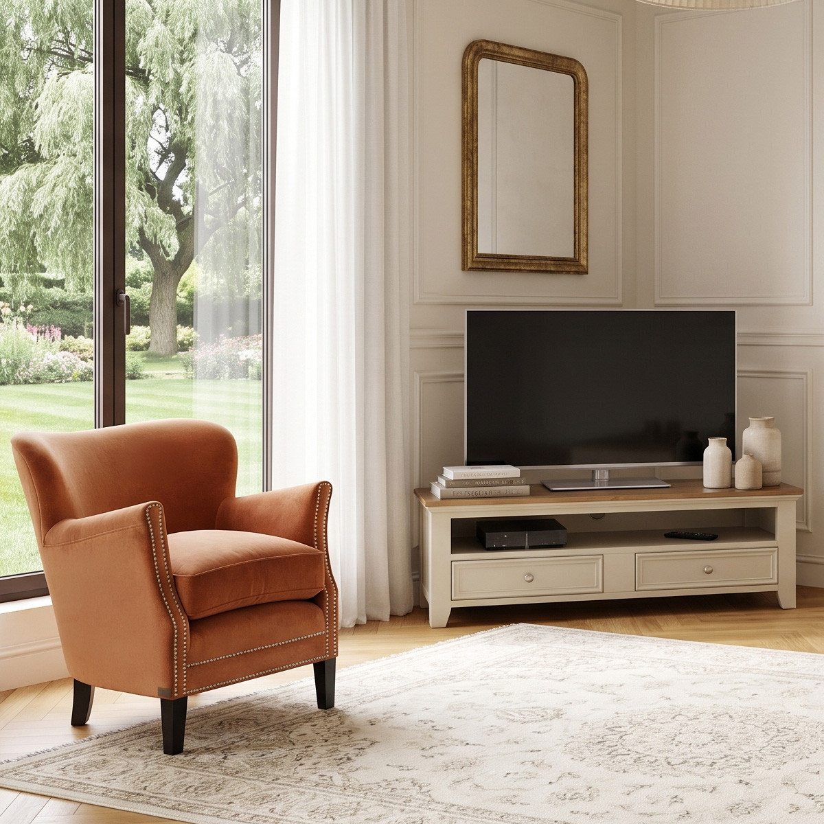 Meuble tv style en pin 2 tiroirs ARCHER blanc, ROBIN DES BOIS