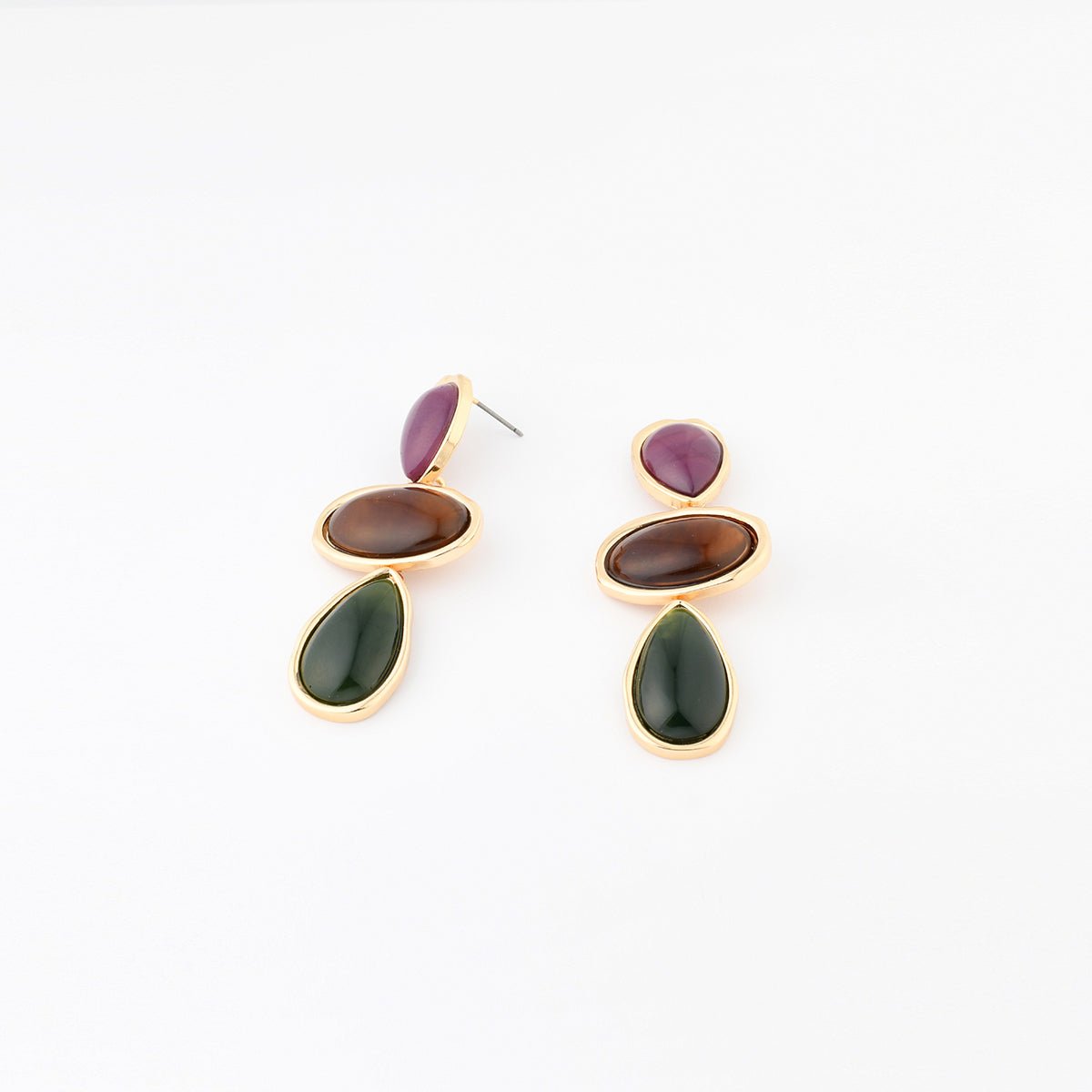 Boucles d'oreilles 3 cabochons violet, marron et vert violet, BALABOOSTE