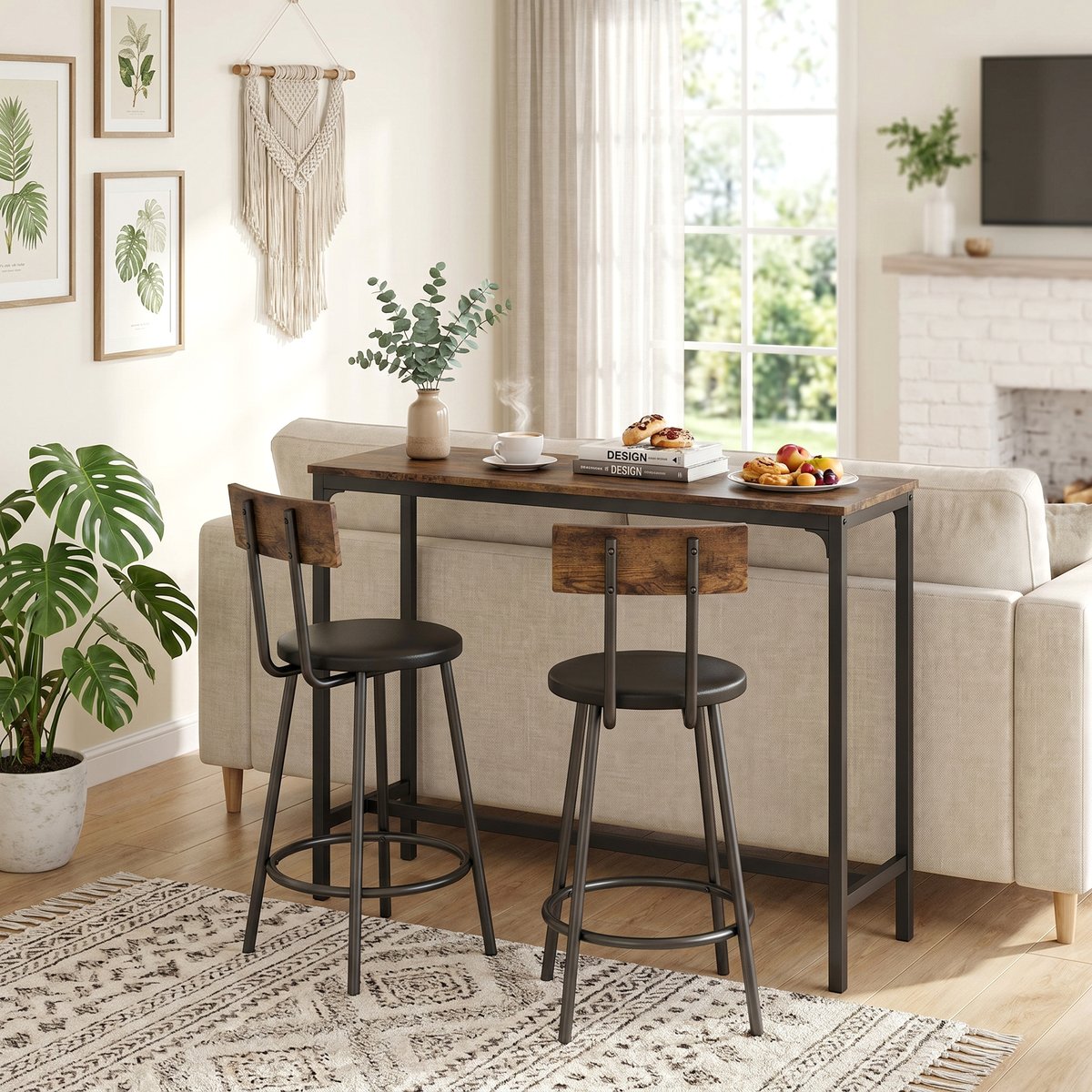 Ensemble de table de bar MDF Brun Rustique brun rustique, noir, HOMCOM