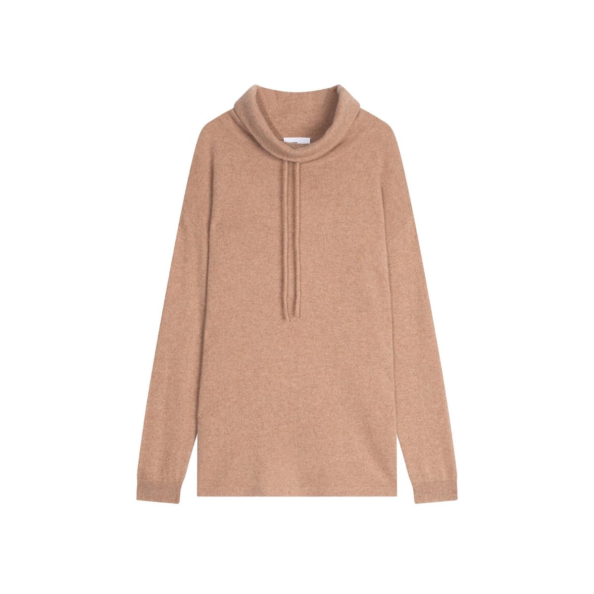 Pull Col Montant Cordon Coulissant Fentes Côtés Camel Chiné Melrose camel chiné, JUST CASHMERE