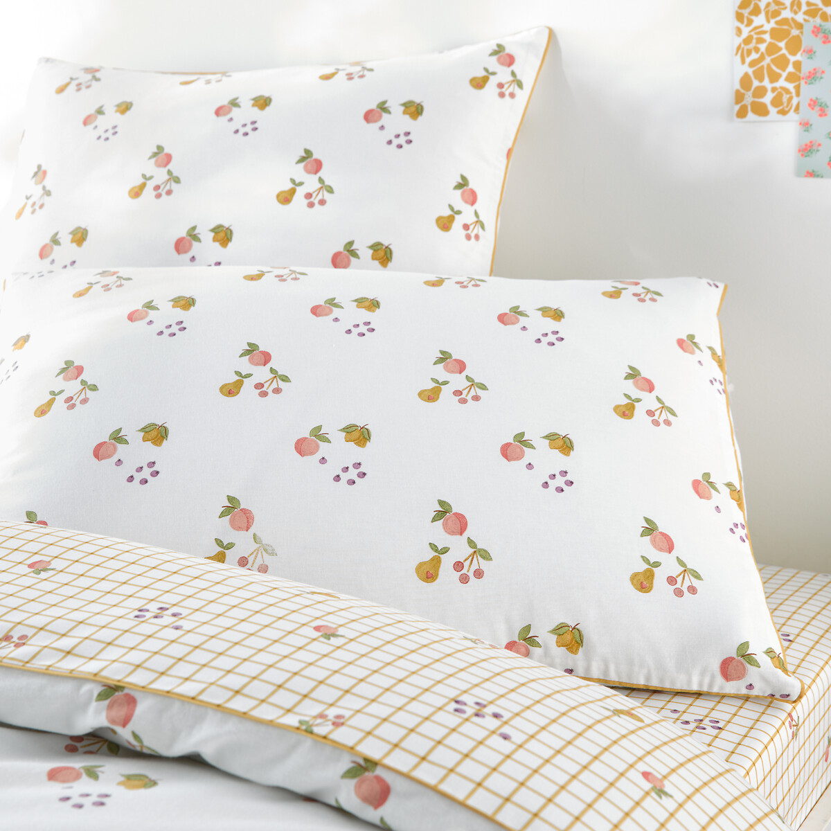 Lilas Fruit Print 50% Recycled Cotton Child's Pillowcase ecru , LA REDOUTE INTERIEURS