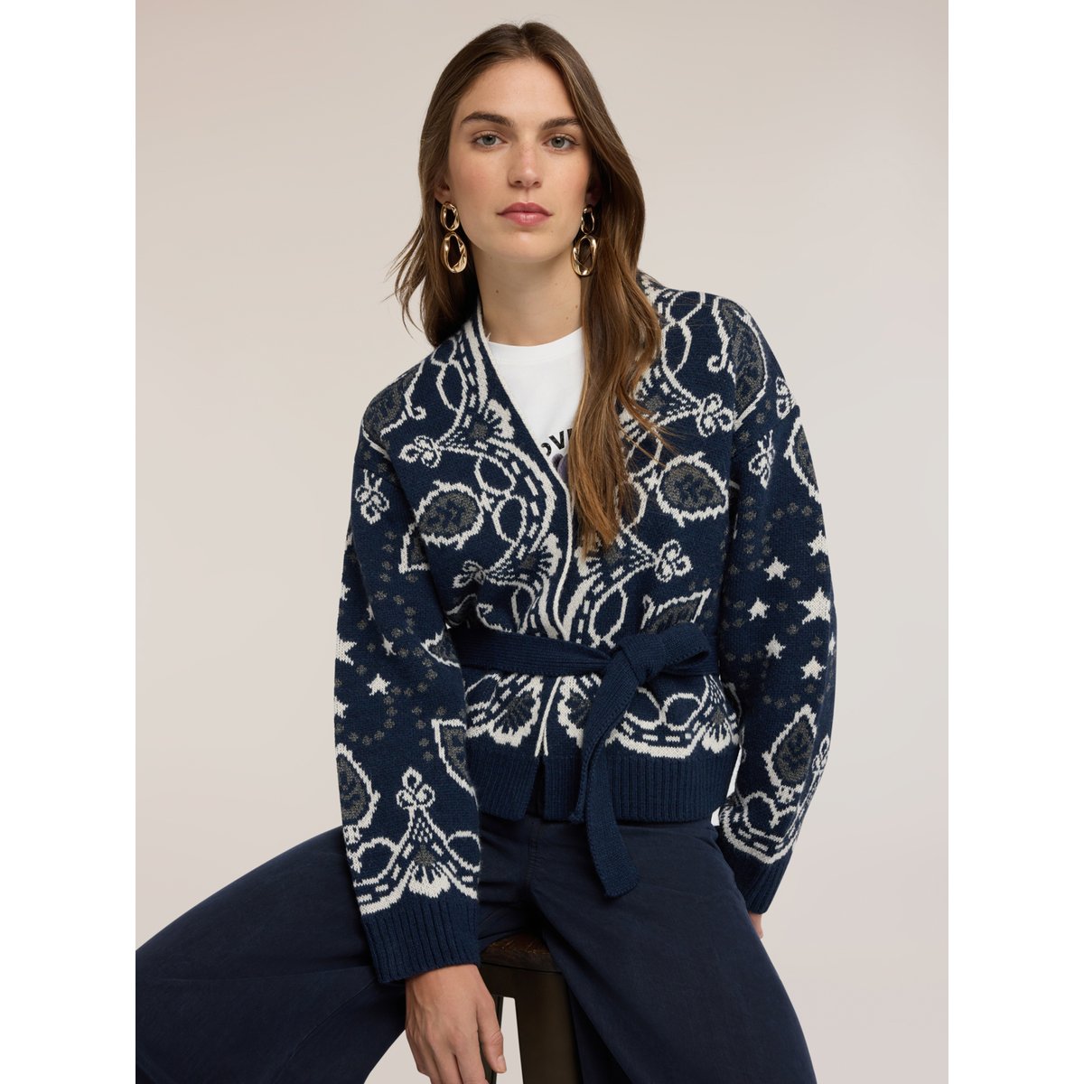 Cardigan avec imprimé jacquard bleu, MOTIVI