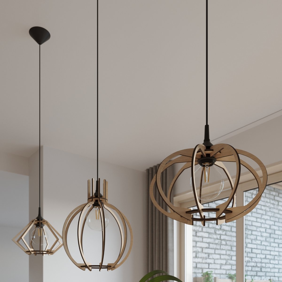 Suspension Bois Bois Naturel E27 1 Arancia marron, EDEN