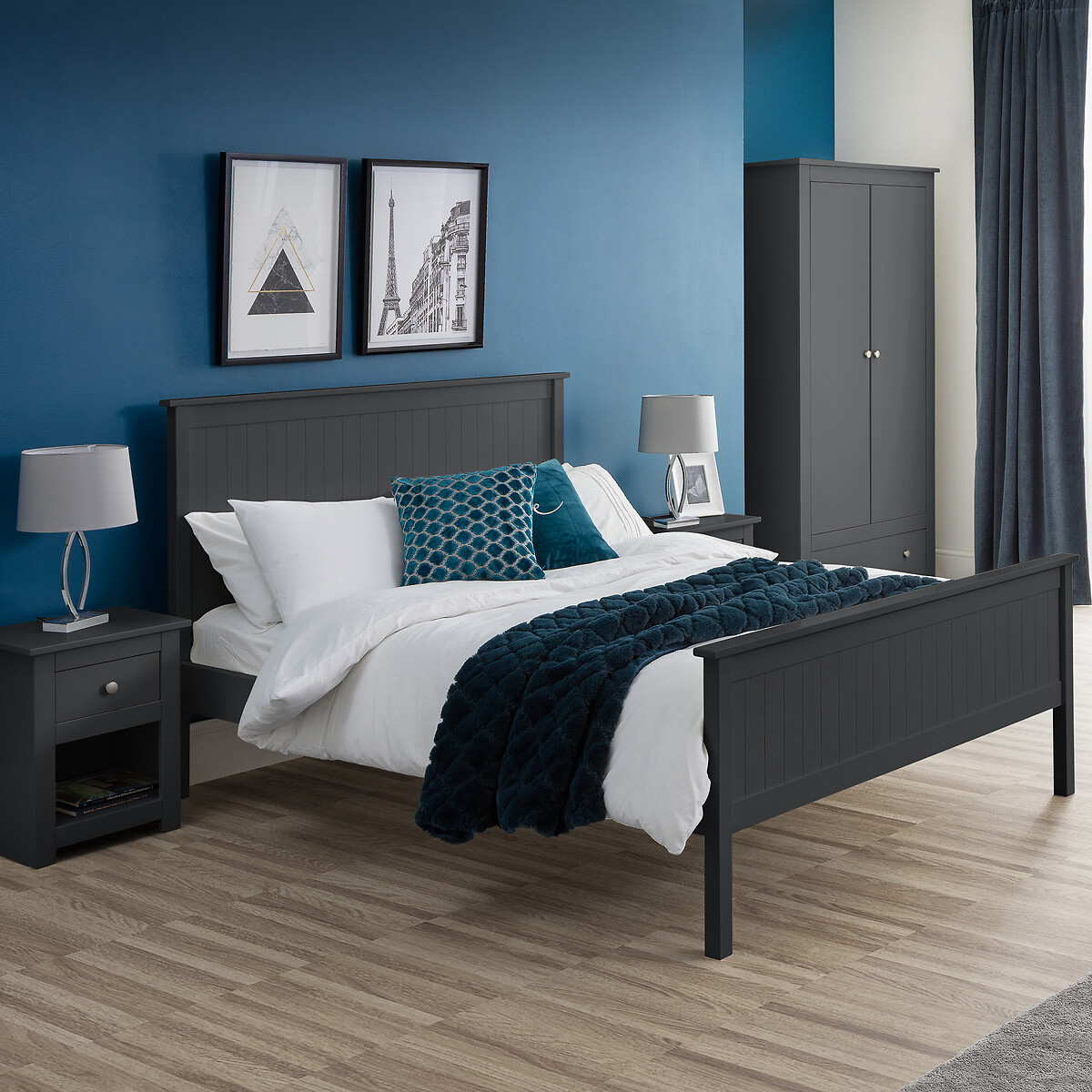 Portland Shaker Style Bed charcoal, SO'HOME