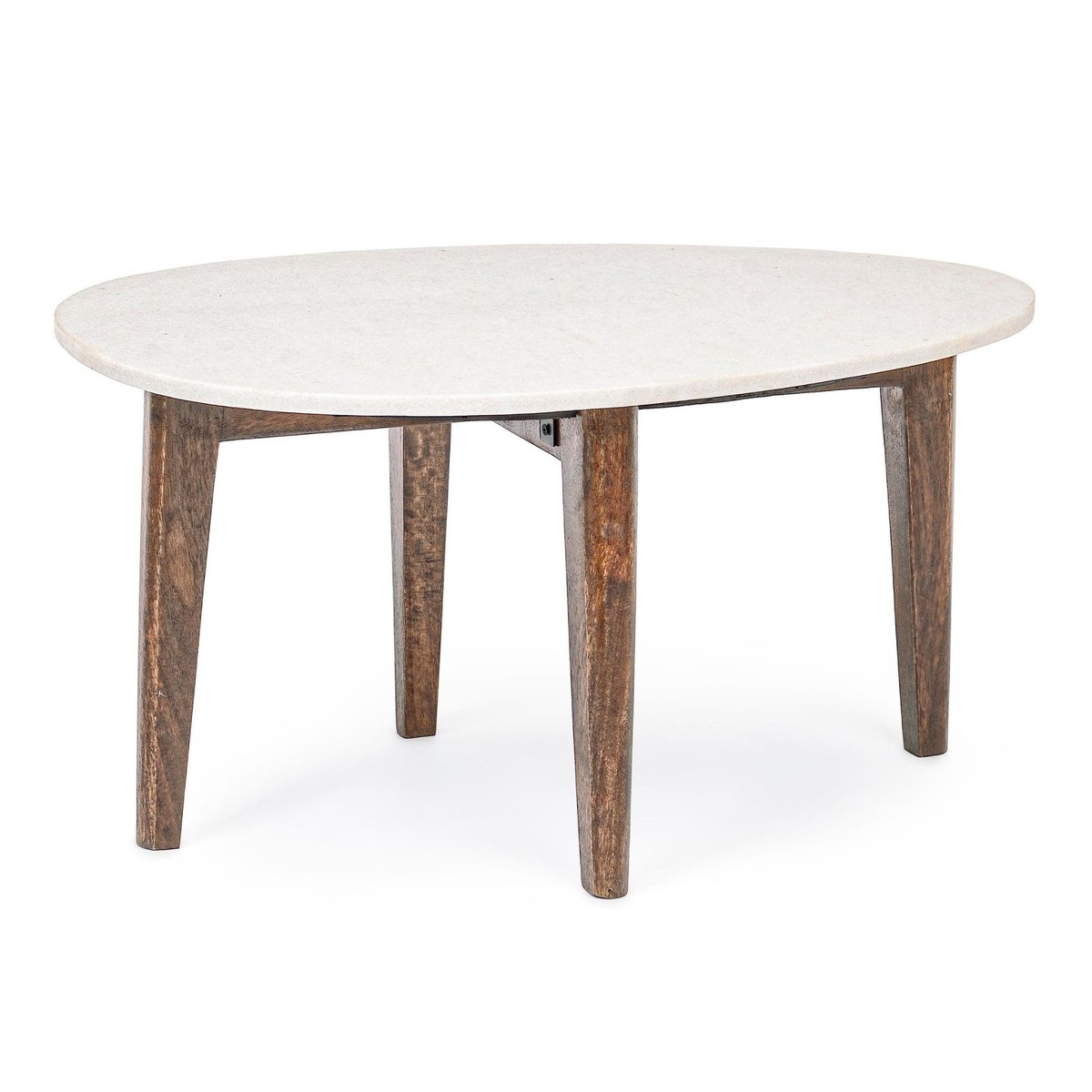Table basse ovale vintage en manguier et marbre blanc L70 - BLANY blanc, HELLIN, DEPUIS 1862