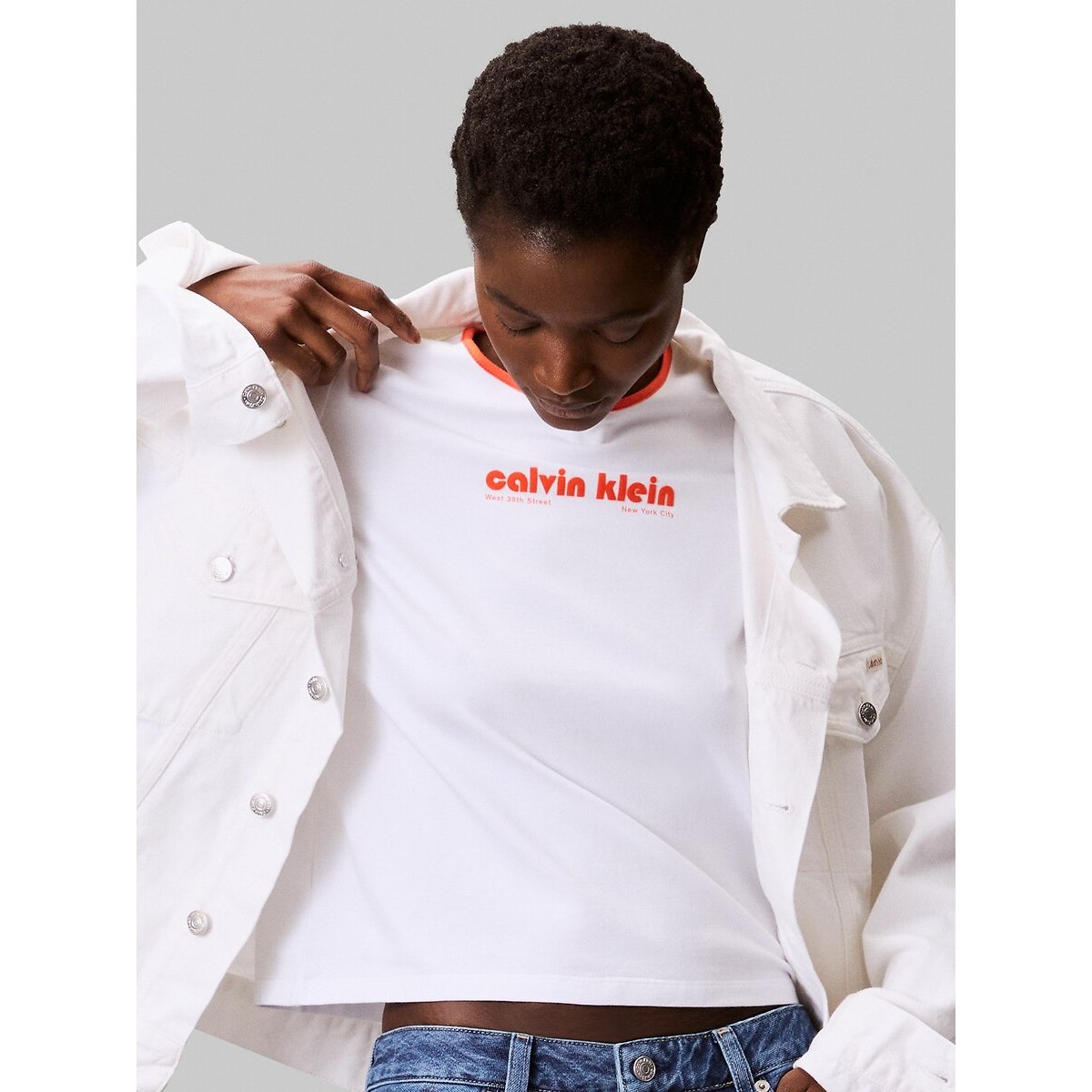 T-shirt manches courtes à logo rétro blanc, CALVIN KLEIN JEANS