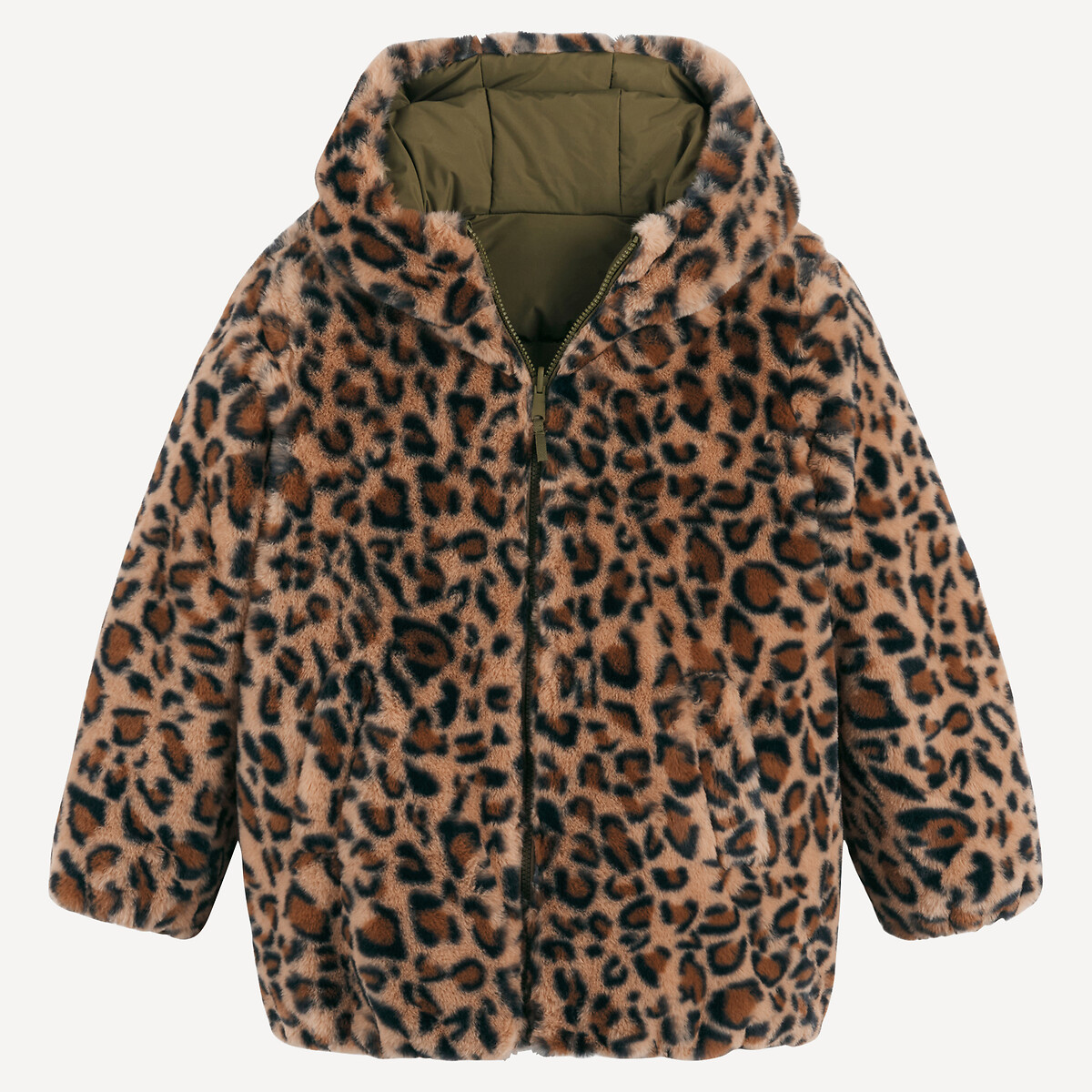Doudoune chaude réversible à capuche kaki/marron, LA REDOUTE COLLECTIONS