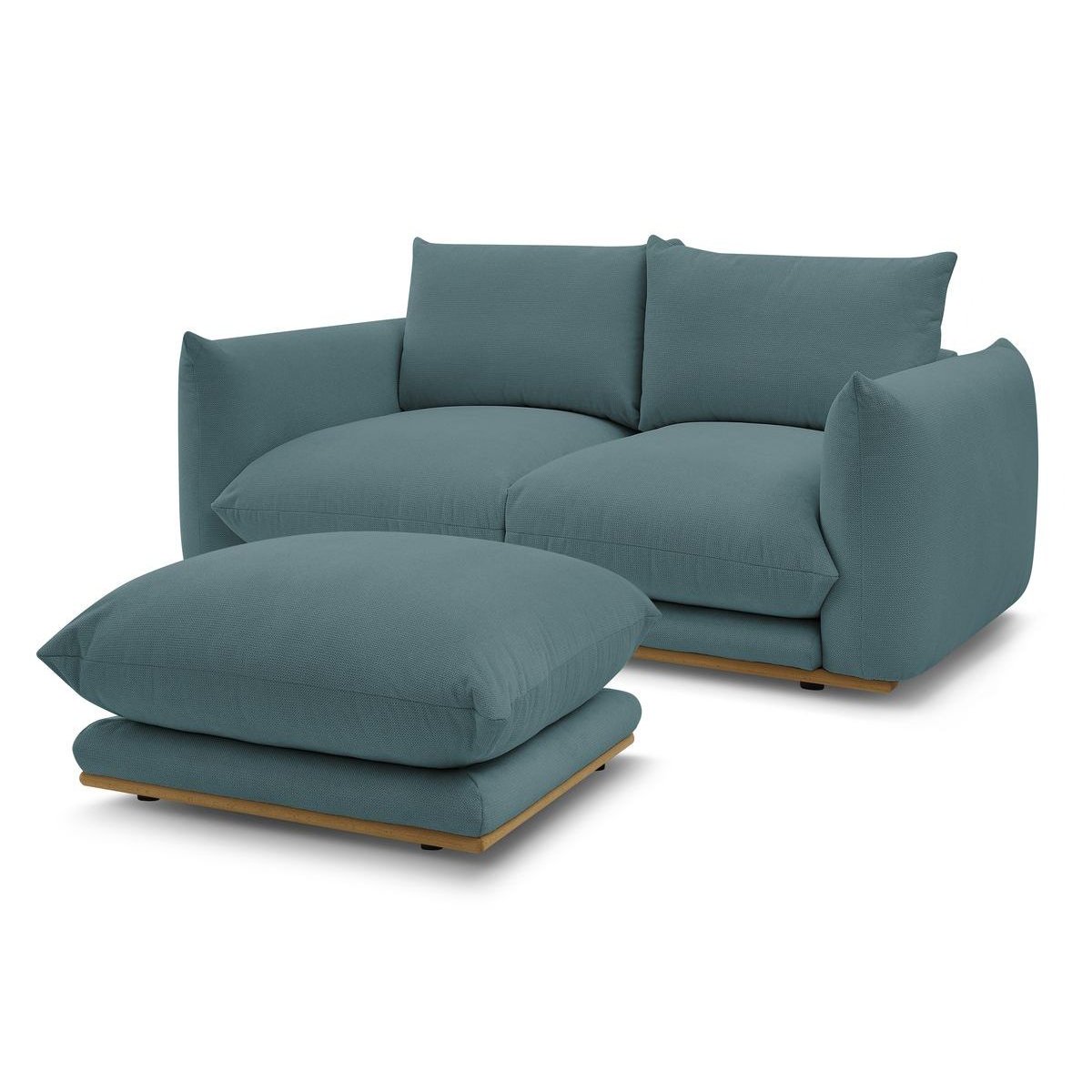 Canapé droit fixe 3 places en tissu avec pouf, ERNEST bleu foncé, BOBOCHIC