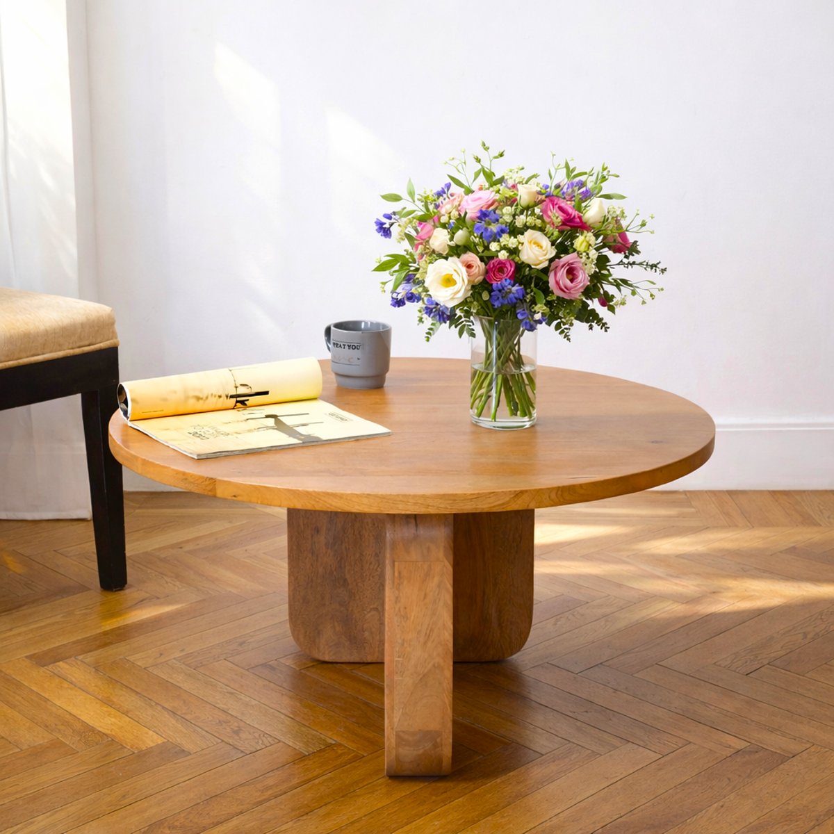 Table basse, bois de manguier, ronde, AGRA bois naturel, NORDLYS
