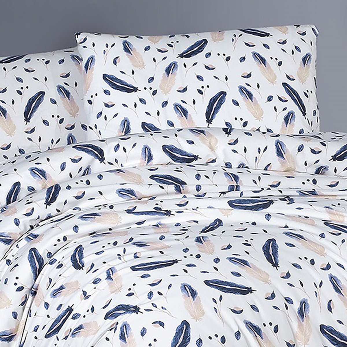 Parure housse de couette 100% coton 57 fils imprimé, Plume multicolore, C DESIGN HOME TEXTILE
