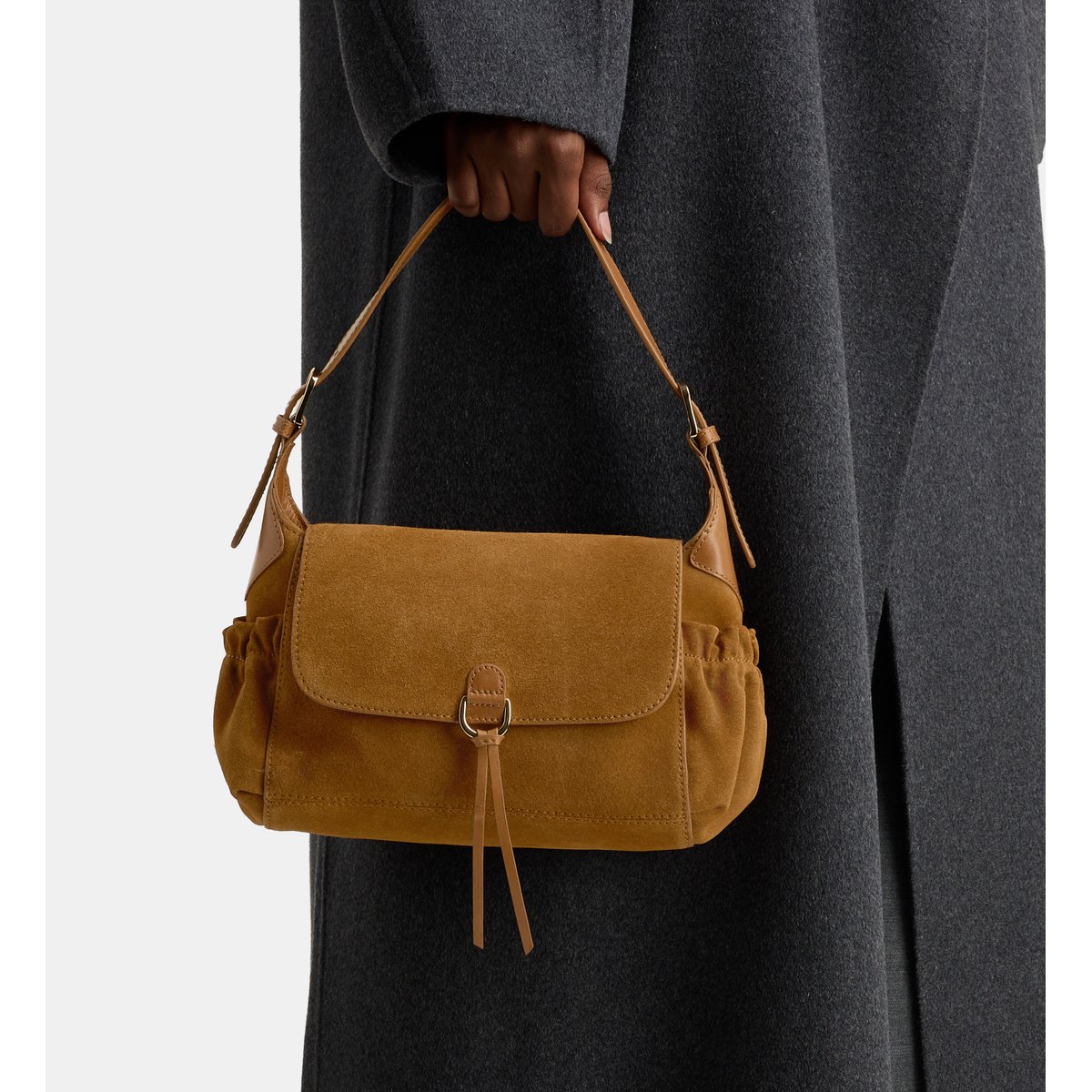 Sac à main suzanne cuir suède camel, GALERIES LAFAYETTE