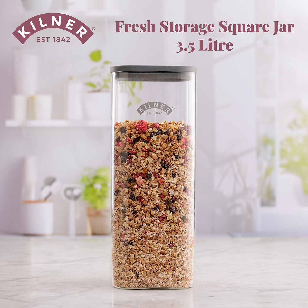 Set of 3 Fresh Storage 3.5L Square Jars transparent, KILNER