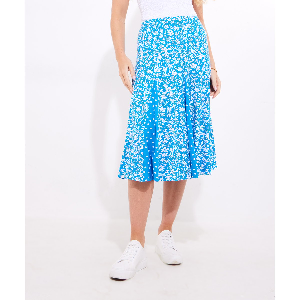 Jupe Patineuse Godets et Imprimé Floral bleu, JOE BROWNS
