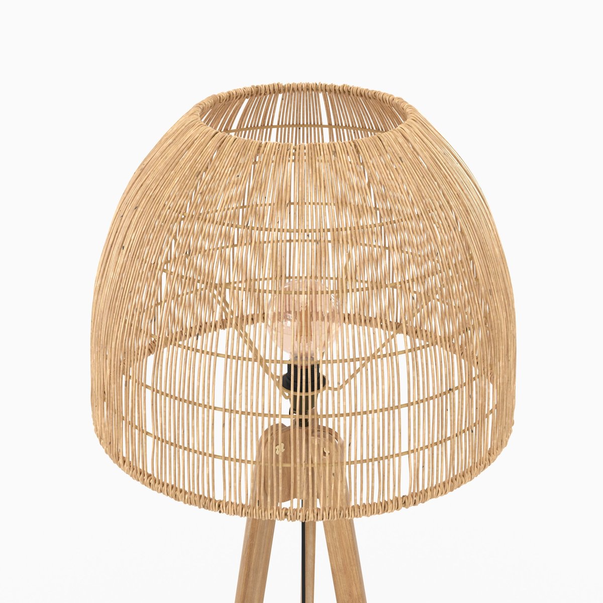 Lampadaire trépied en rotin de teck massif - CORTE beige, MAISON PAVANE