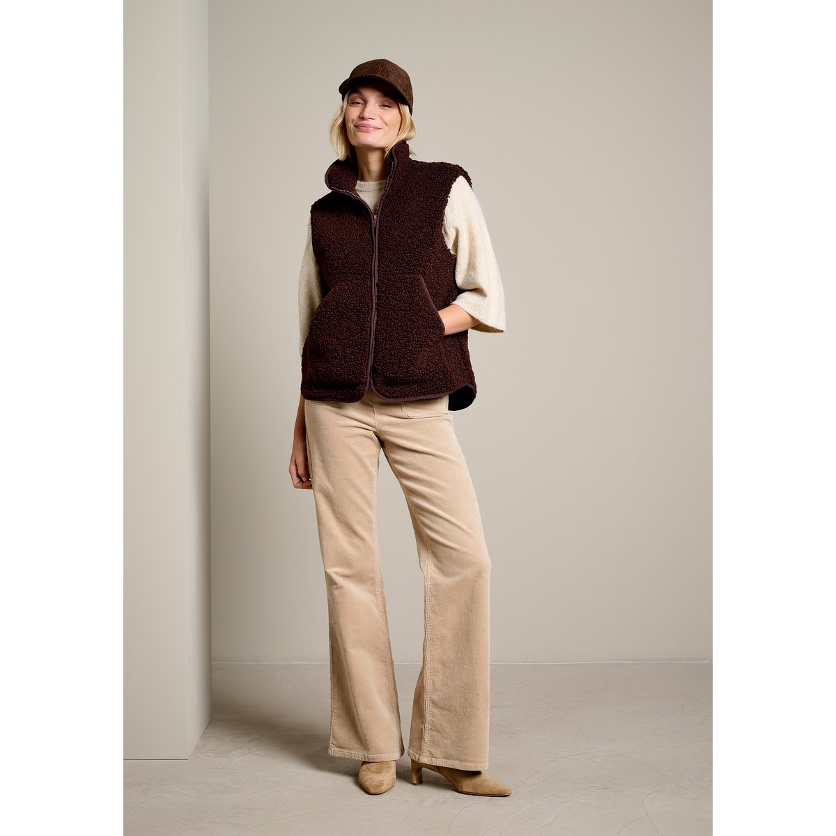 Gilet zippé effet sherpa brun fonce chocolate, LOLALIZA