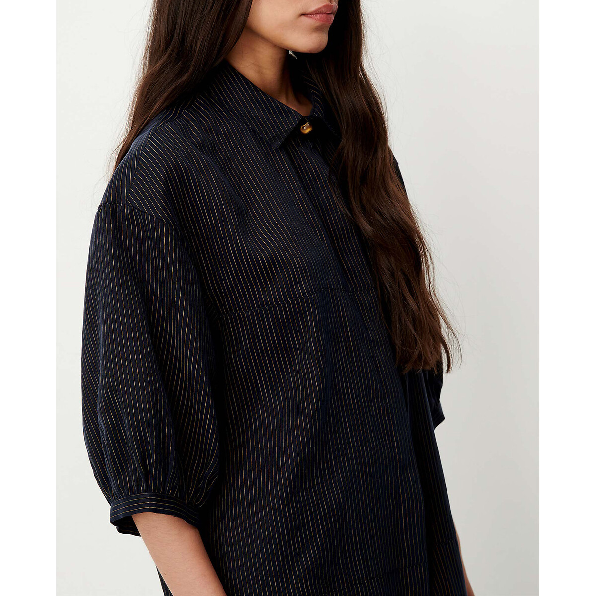 Courtney Striped 3/4 Length Sleeve Mini Shirt Dress navy, SESSUN