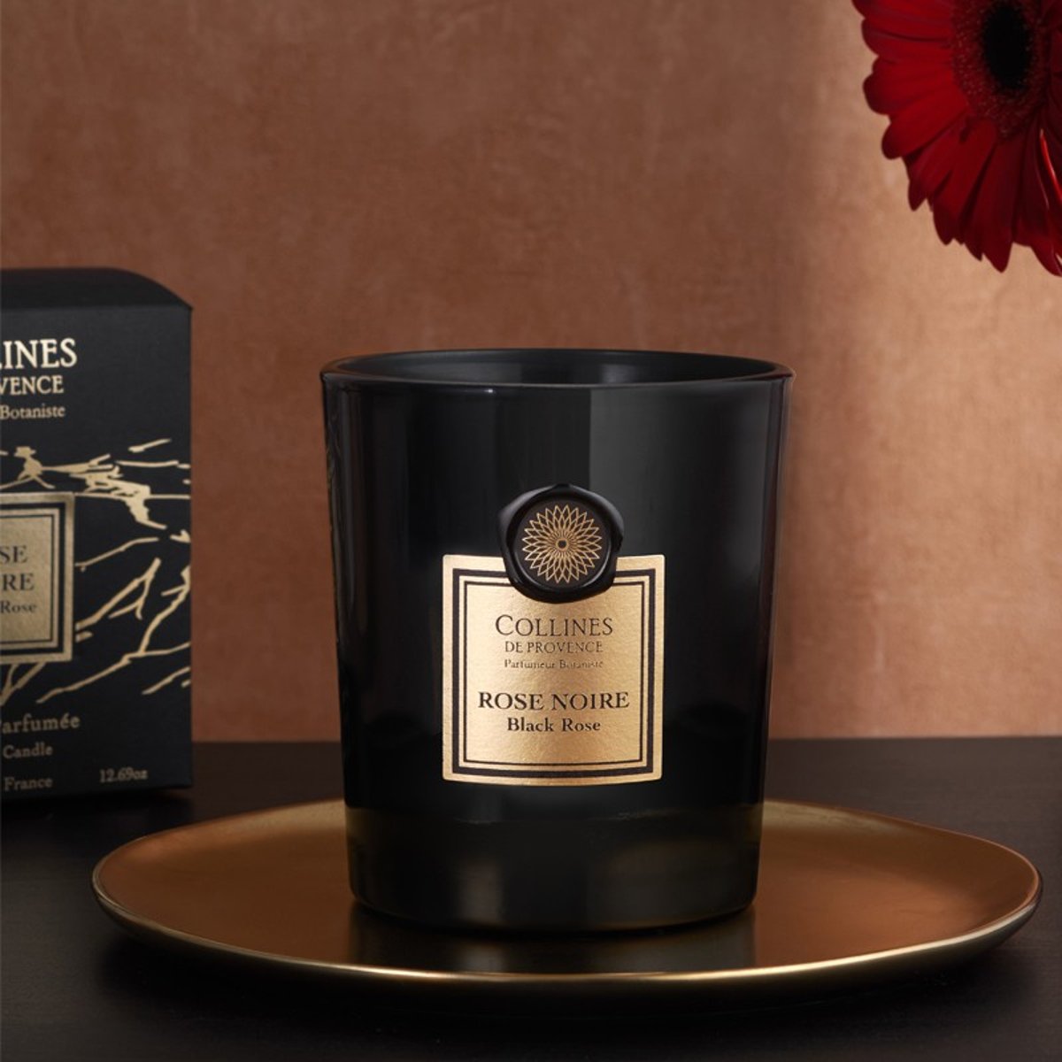 Bougie Parfumée Cire Végétale ROSE NOIRE noir, COLLINES DE PROVENCE