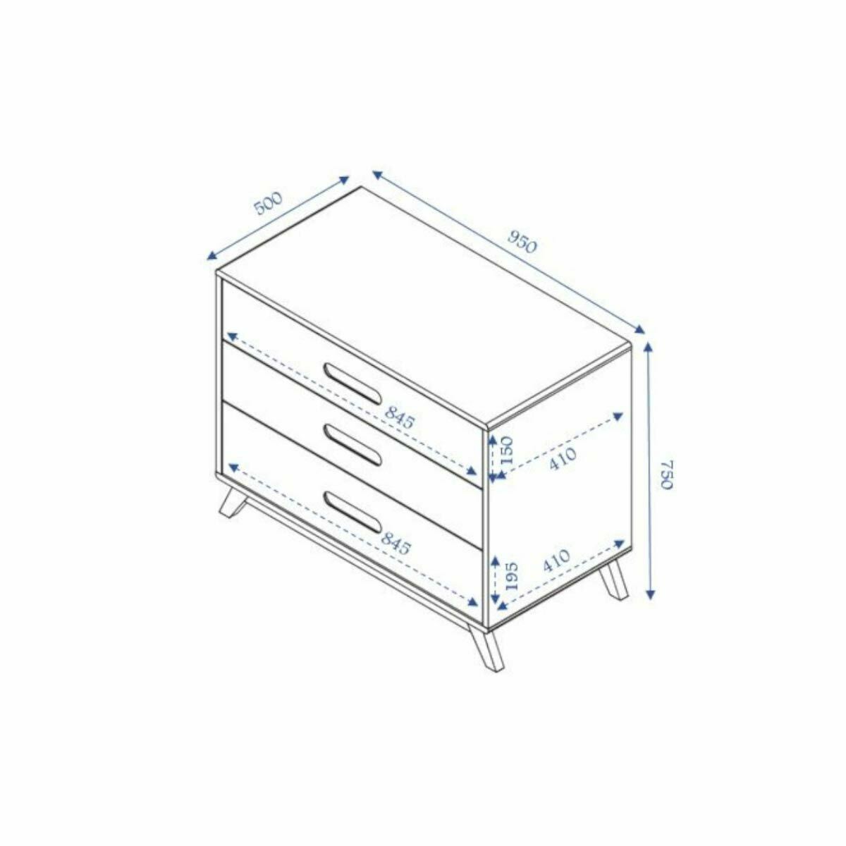 Commode 3 tiroirs Bois massif ZOLA blanc et bois, AKITEN RETAIL
