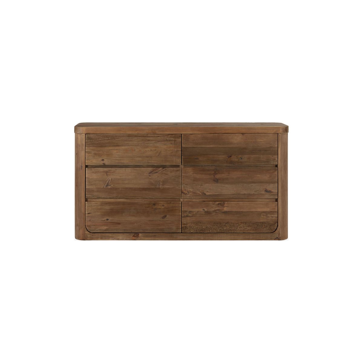 Console de rangement en pin, 6 Tiroirs naturel vieilli, RECOLLECTION