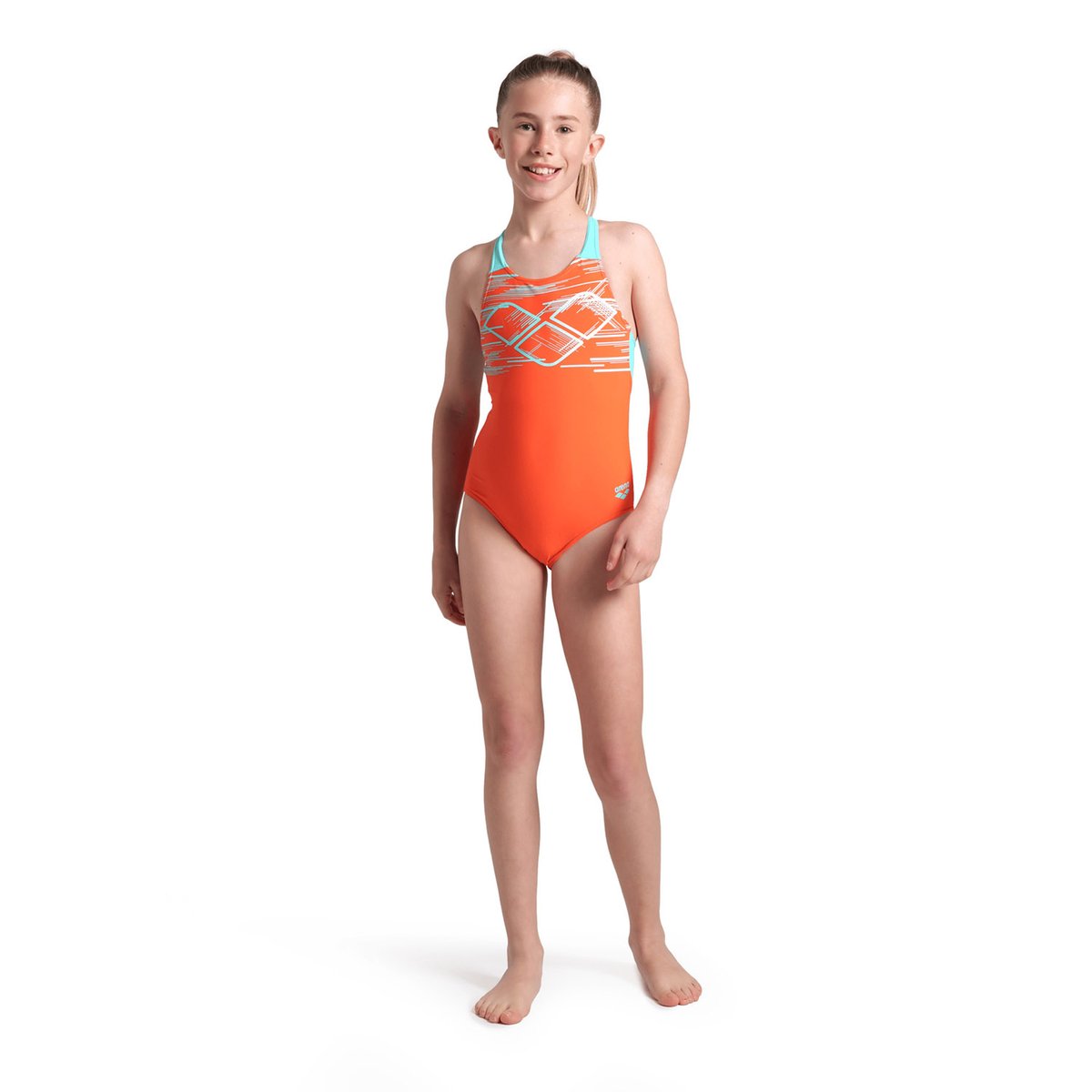 Maillot de bain arena Feel Shaking V Back pour fille calypso coral-water, ARENA