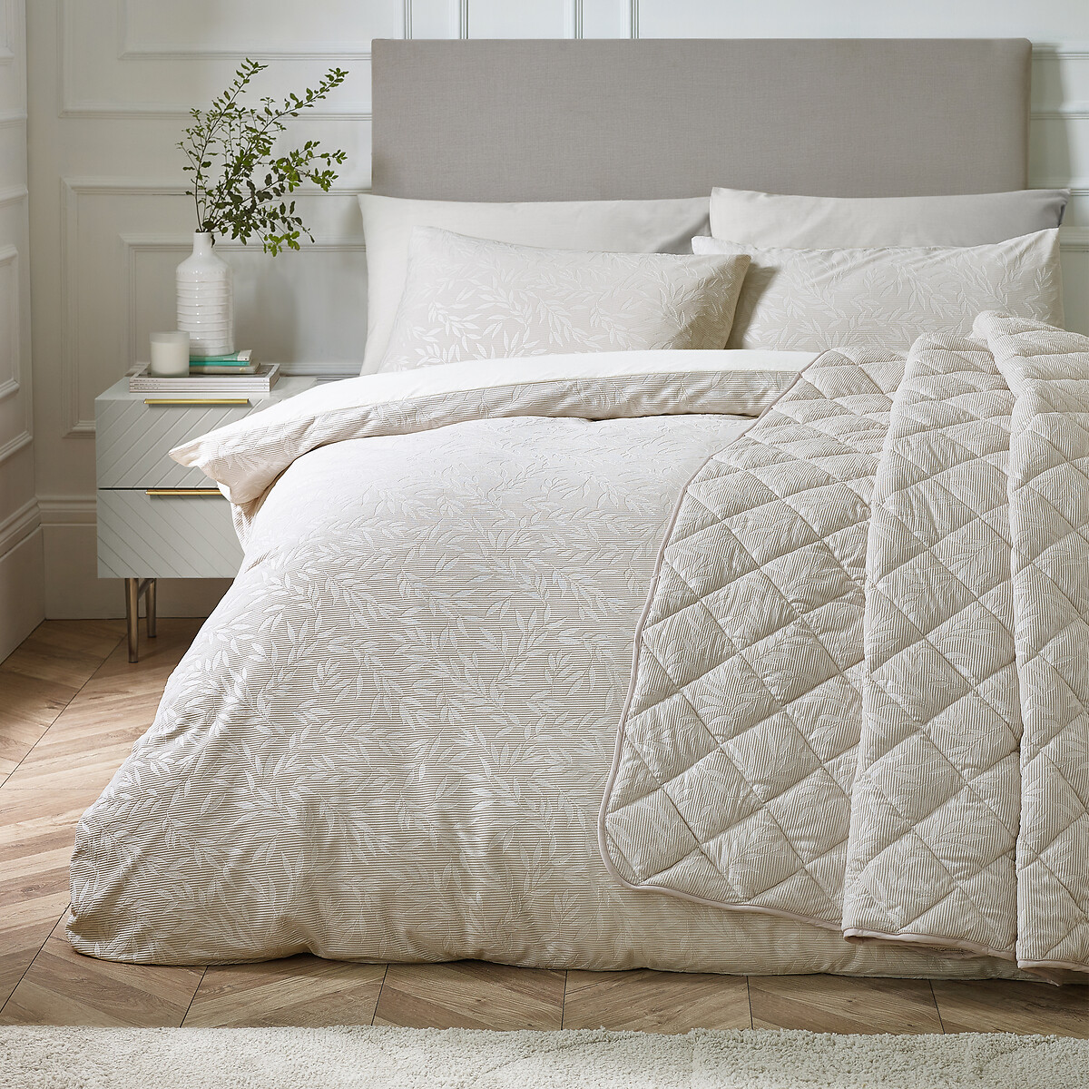 Corded Leaves Duvet Cover and Pillowcase Set champagne, CATHERINE LANSFIELD
