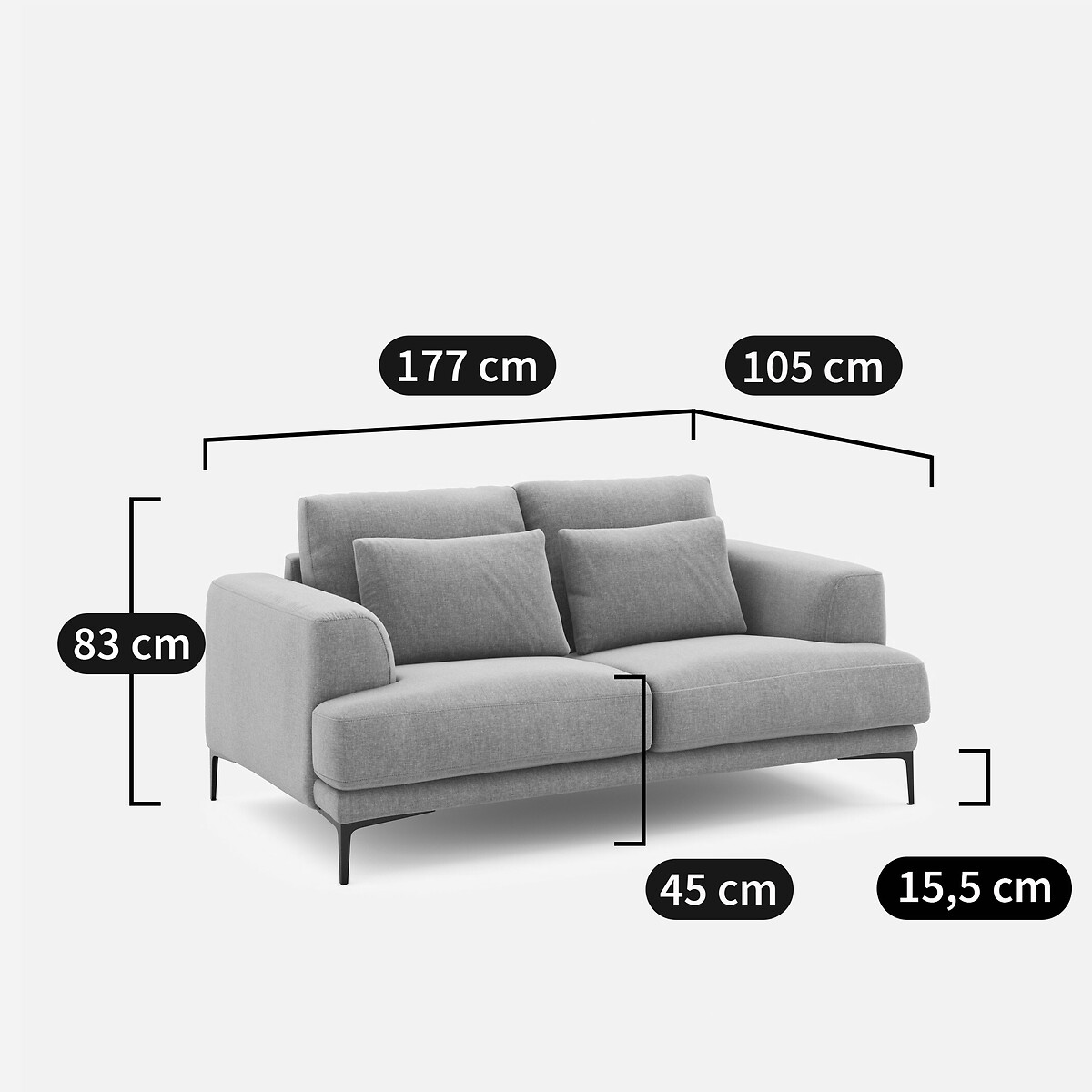 2-zits zetel fluweel chenille, Marsile basalt, AM.PM