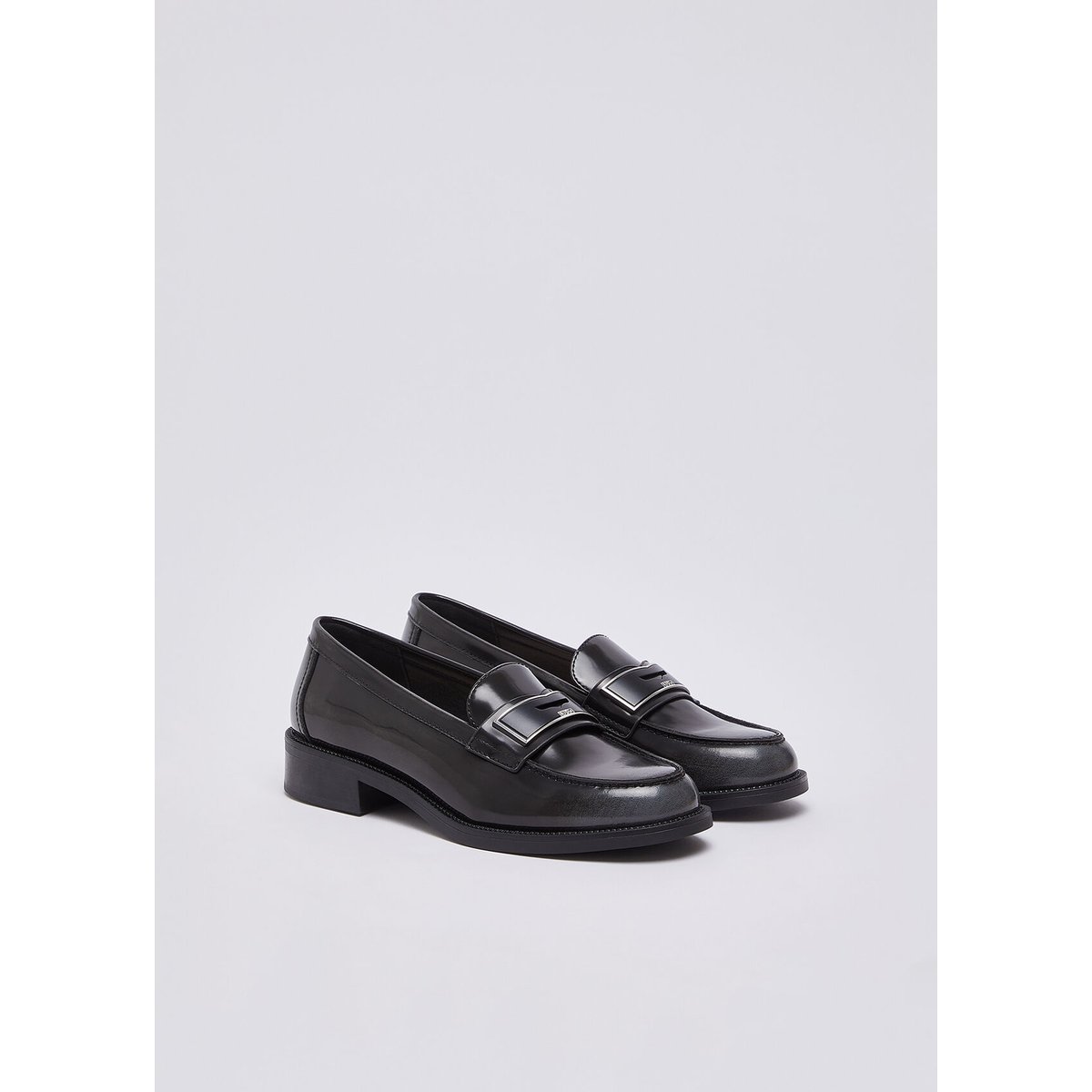 Mocassins en cuir brossée noir et gris, LIU JO