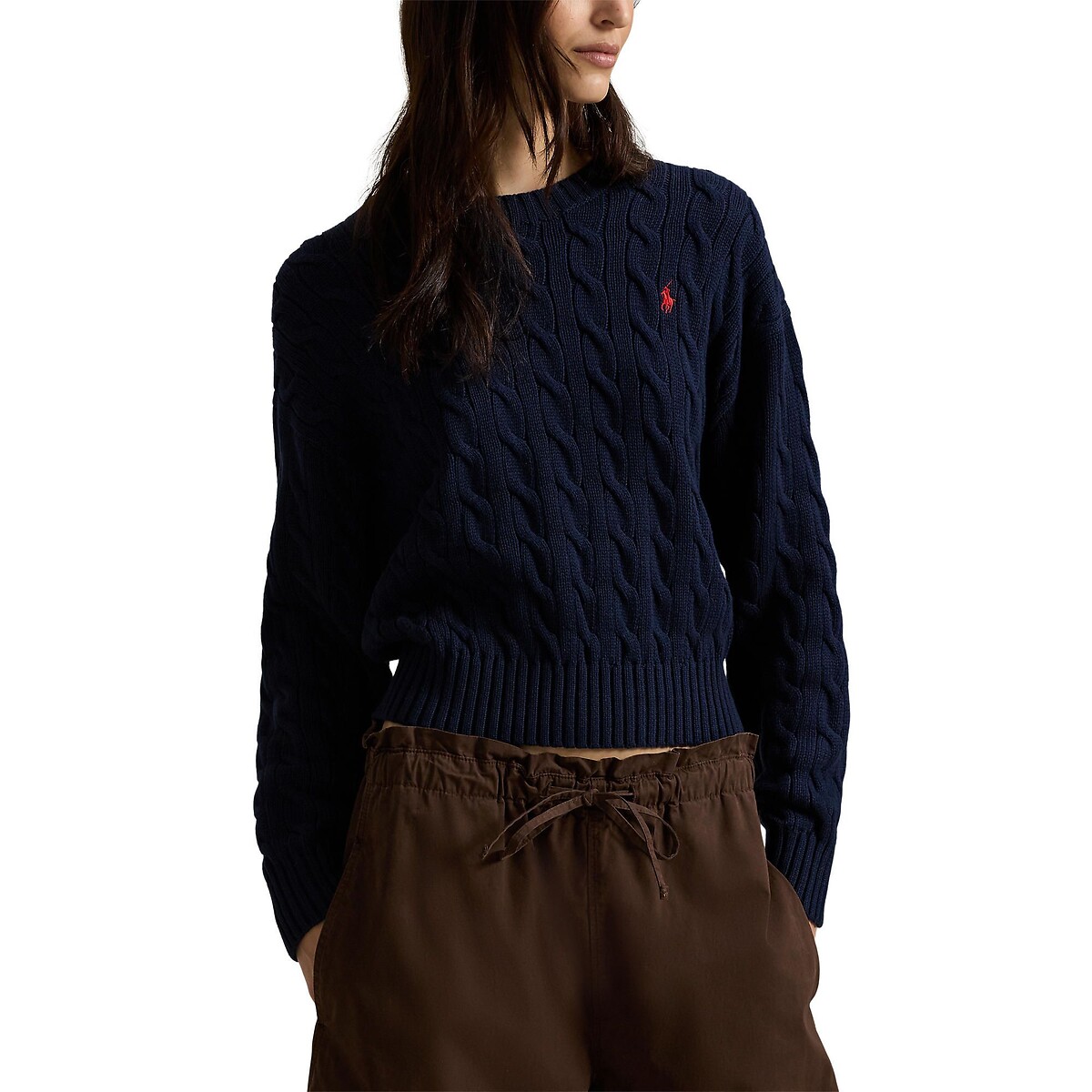 Cable Knit Crew Neck Long Sleeve Loose Fit Jumper navy, POLO RALPH LAUREN