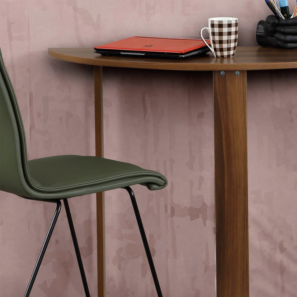 Table console 2-en-1 forme demi-lune MARBELLE marron, TOILINUX