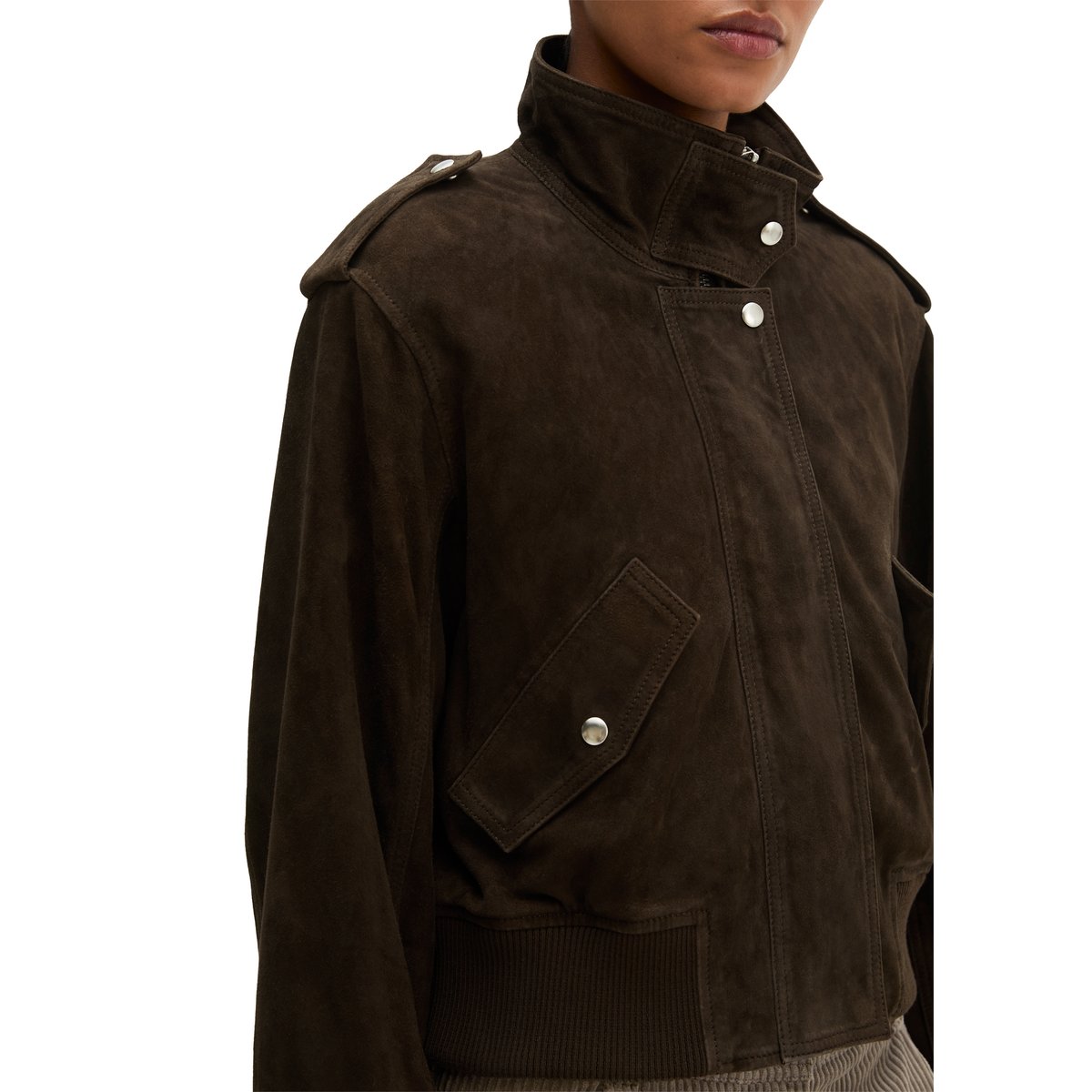 Blouson en cuir coupe classique en cuir de chèvre velours marron, MARC O'POLO