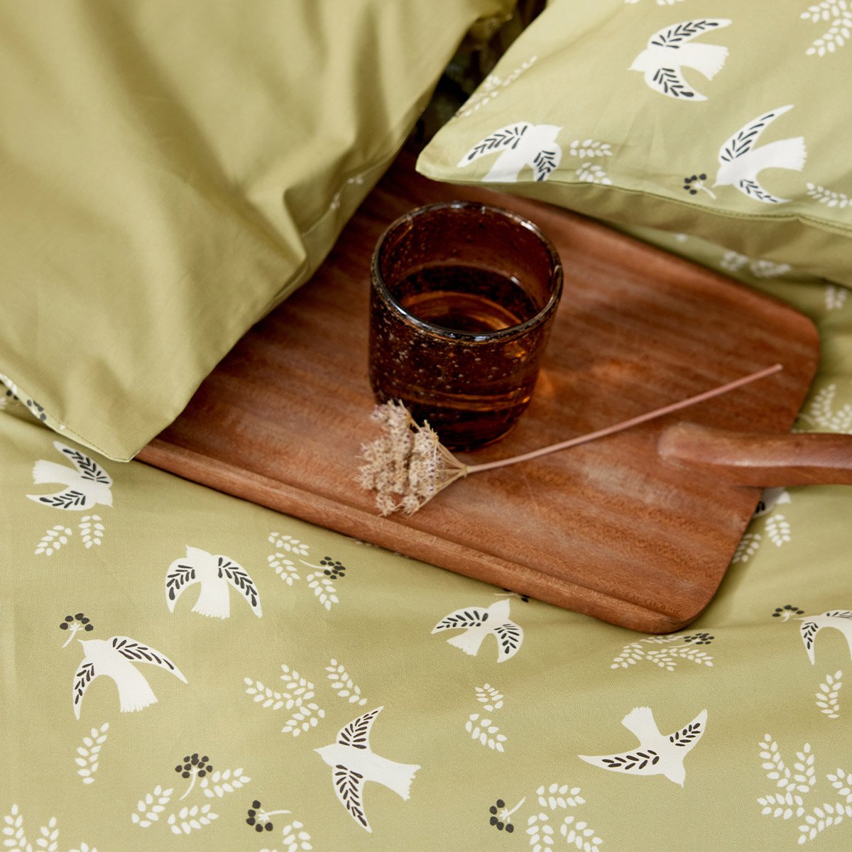 Housse de couette imprimée en percale de coton, LES BEAUX JOURS vert tendre, A DEMAIN