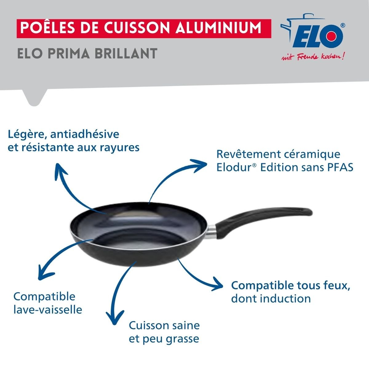 Batterie 1 poêle 28cm + 2 faitouts 16/24cm PRIMA BRILLANT noir, ELO