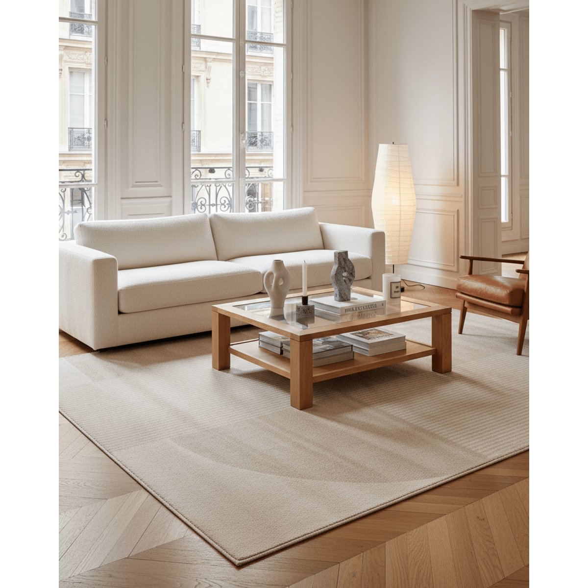 Tapis super doux très graphique PHOEBUS beige sable, AFK LIVING