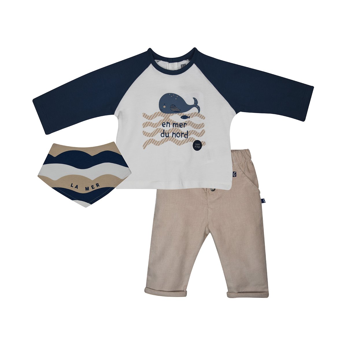 Tshirt pantalon bavoir pieter maille beige, SUCRE D'ORGE