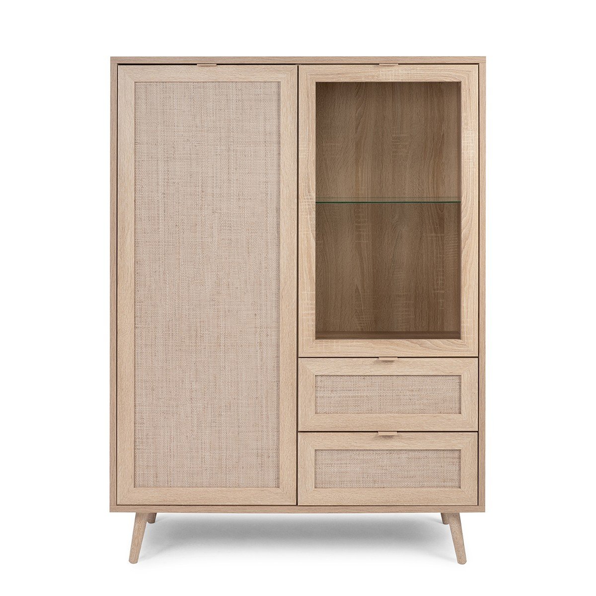Vaisselier 2 portes 2 tiroirs H139 cm - Impression Rotin - BALI bois clair, CALICOSY