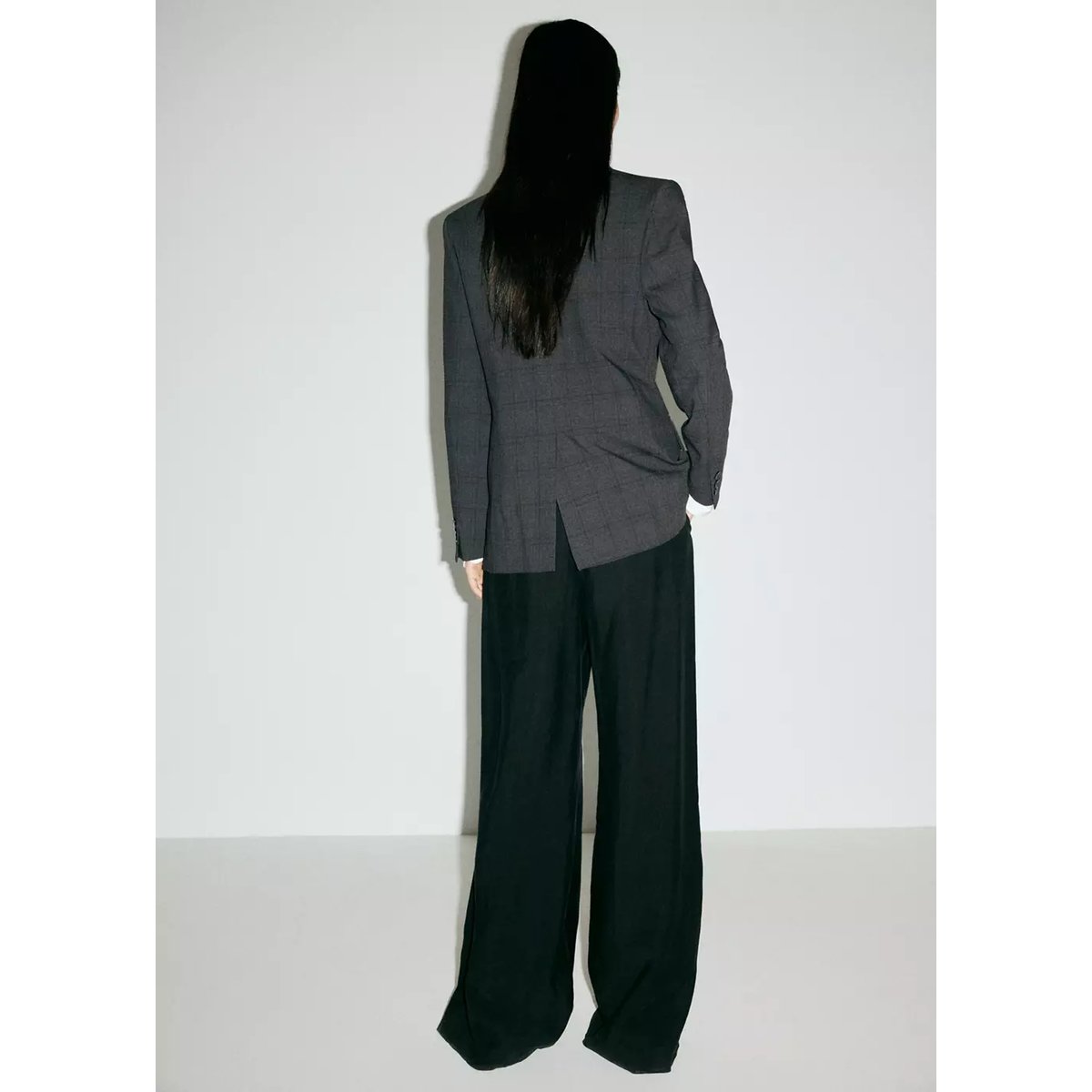 Blazer costume à carreaux double boutonnage gris, MANGO