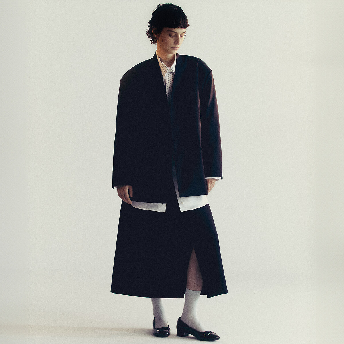 Straight Mid-Length Skirt, Made in Europe navy, JEREMY CURRAT X LA REDOUTE